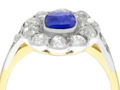 1890s 1.28 Carat Sapphire 1.65 Carat Diamond Gold Cluster Ring