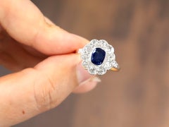 1890s 1.28 Carat Sapphire 1.65 Carat Diamond Gold Cluster Ring