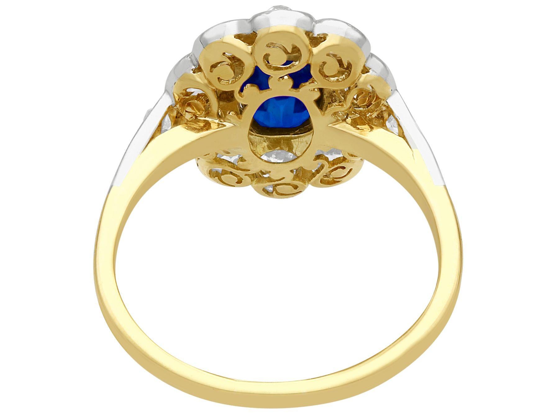 Victorian 1890s 1.28 Carat Sapphire 1.65 Carat Diamond Gold Cluster Ring For Sale