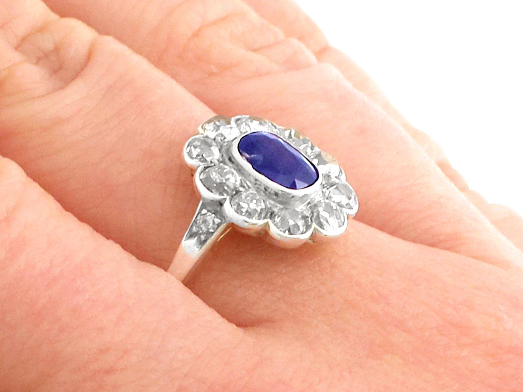 Women's 1890s 1.28 Carat Sapphire 1.65 Carat Diamond Gold Cluster Ring For Sale