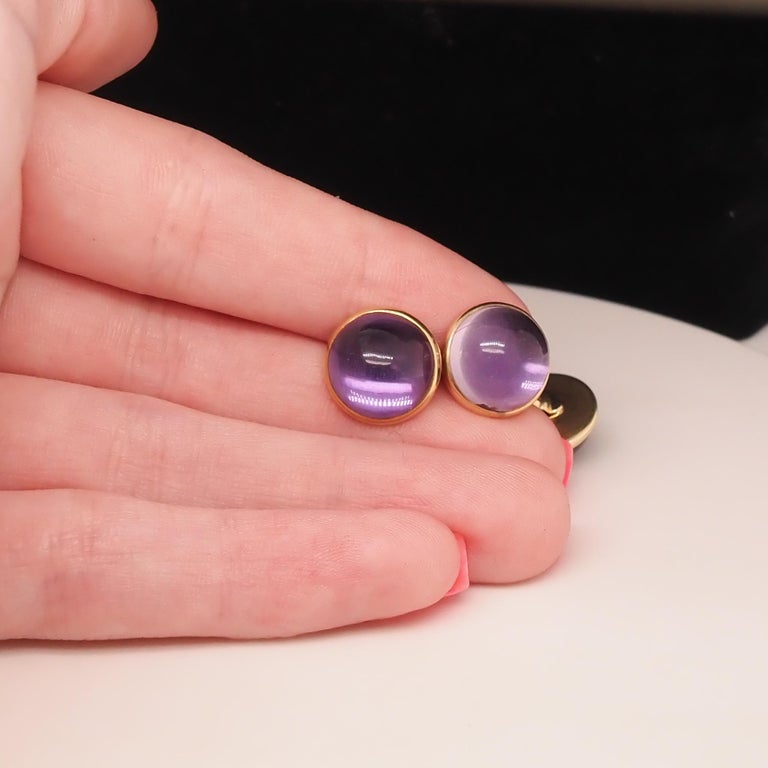 Boutons De Manchette Victoriens Améthyste Or 14 Carats - Époque édouardienne