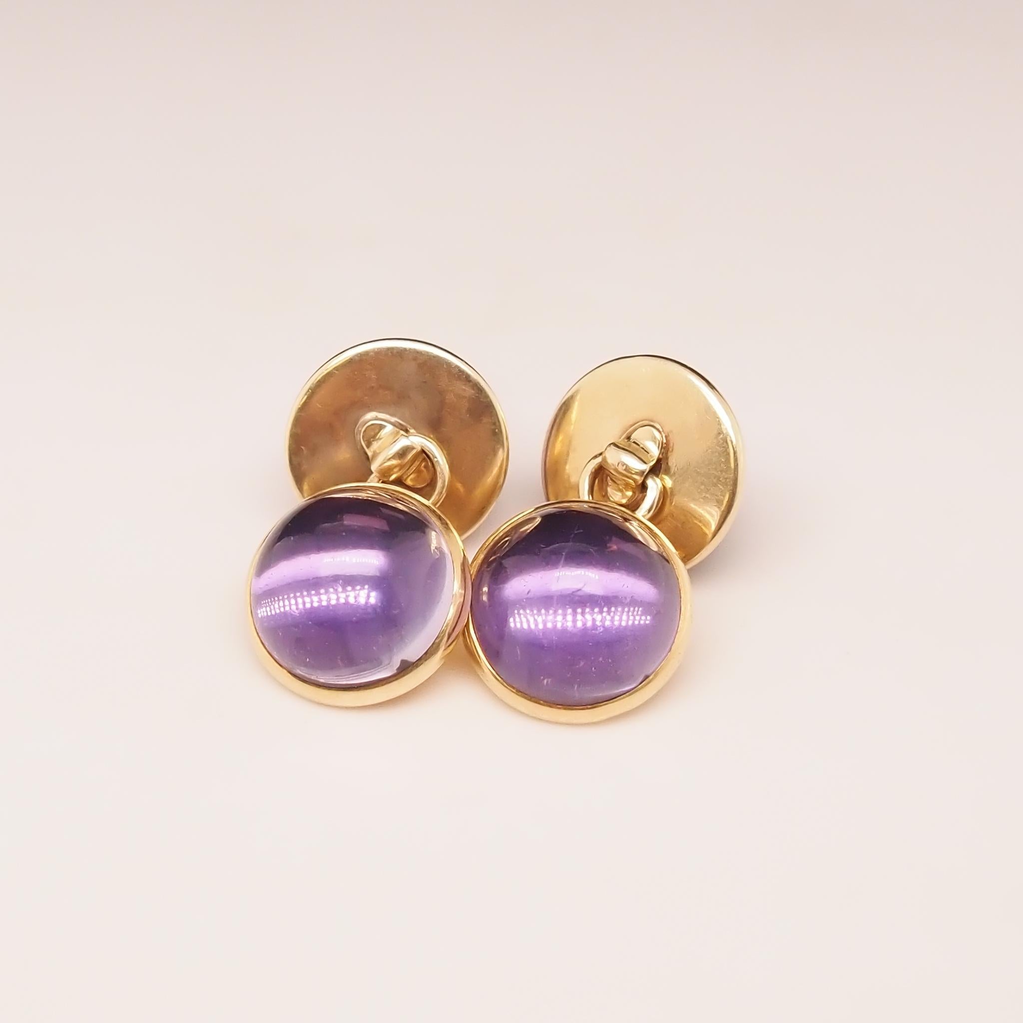 1890s 14k Yellow Gold Victorian Amethyst Cufflinks In Good Condition For Sale In Atlanta, GA