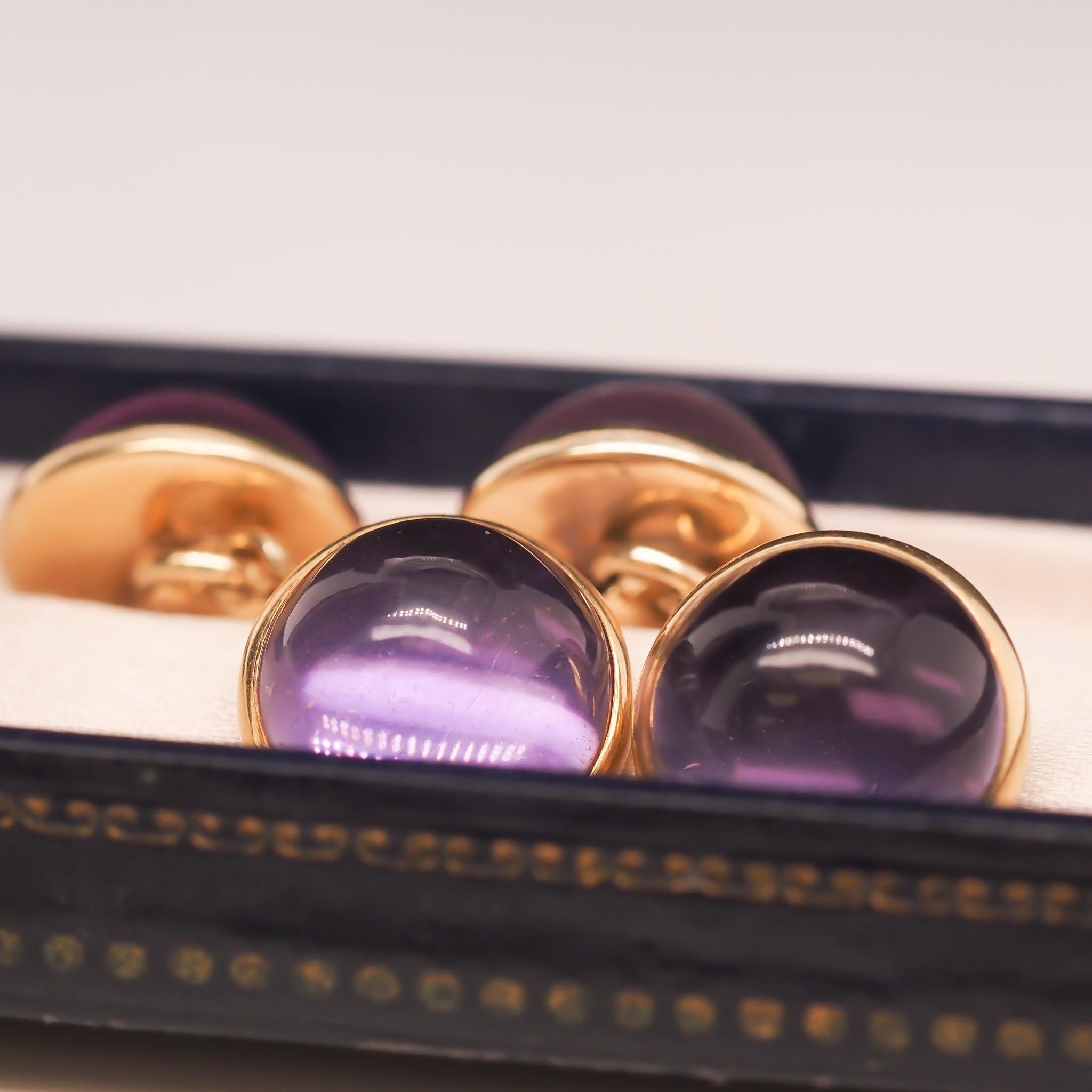 Boutons de manchette victoriens en or jaune 14k de 1890 à l'améthyste Bon état - En vente à Hicksville, NY