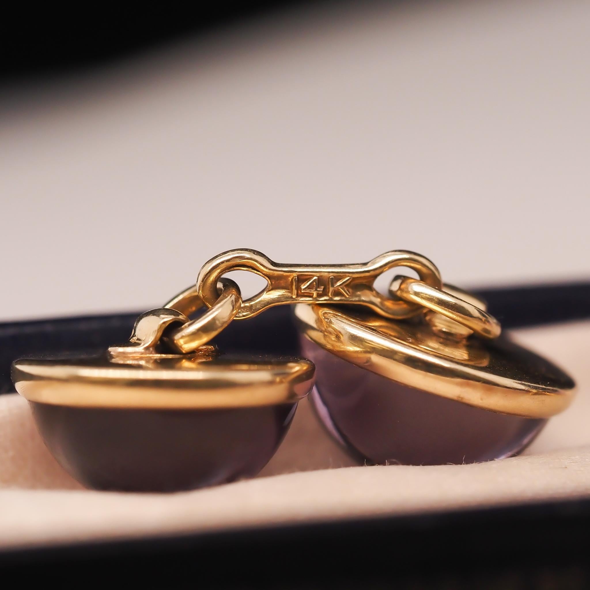 Boutons de manchette victoriens en or jaune 14k de 1890 à l'améthyste Pour hommes en vente