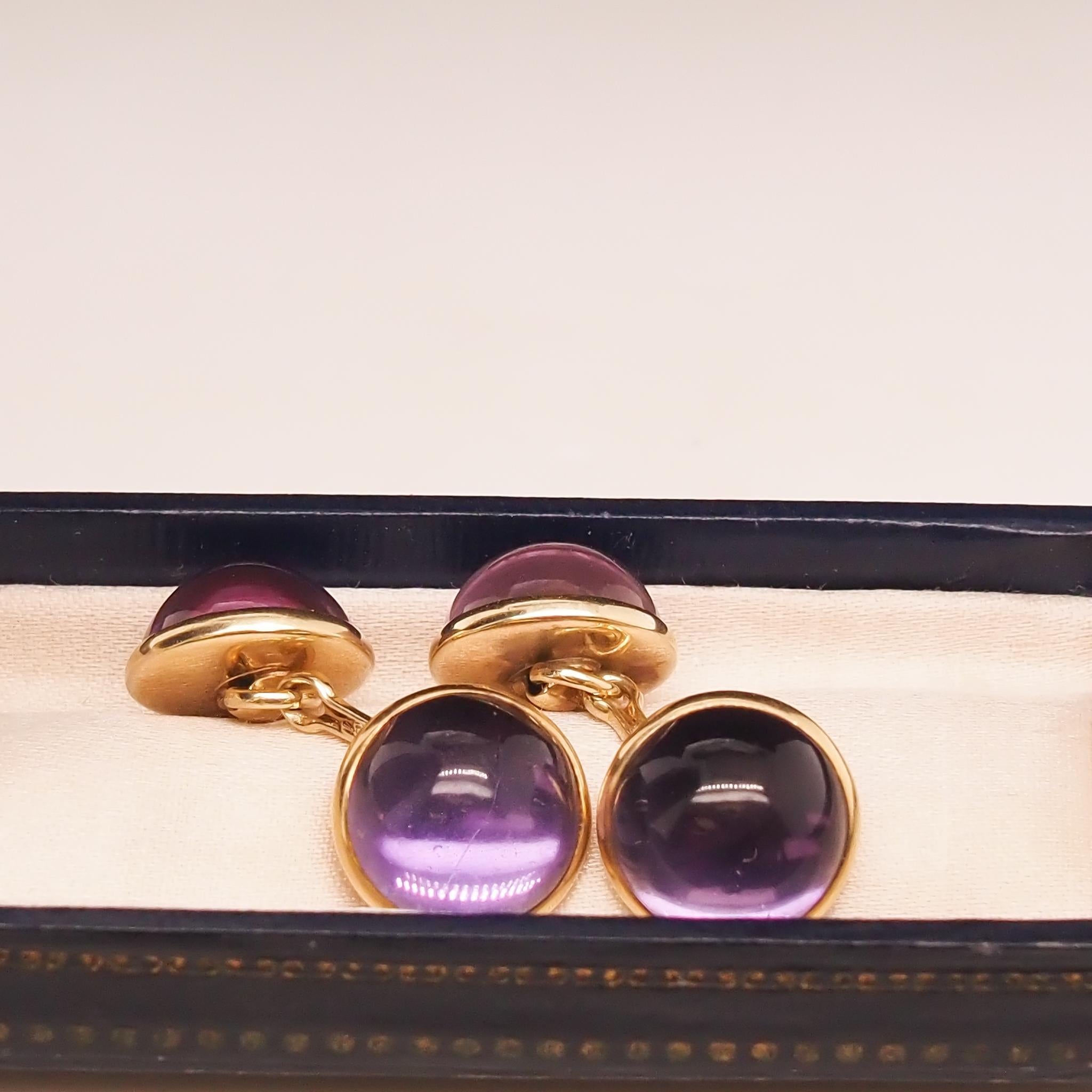 1890s 14k Yellow Gold Victorian Amethyst Cufflinks For Sale 2