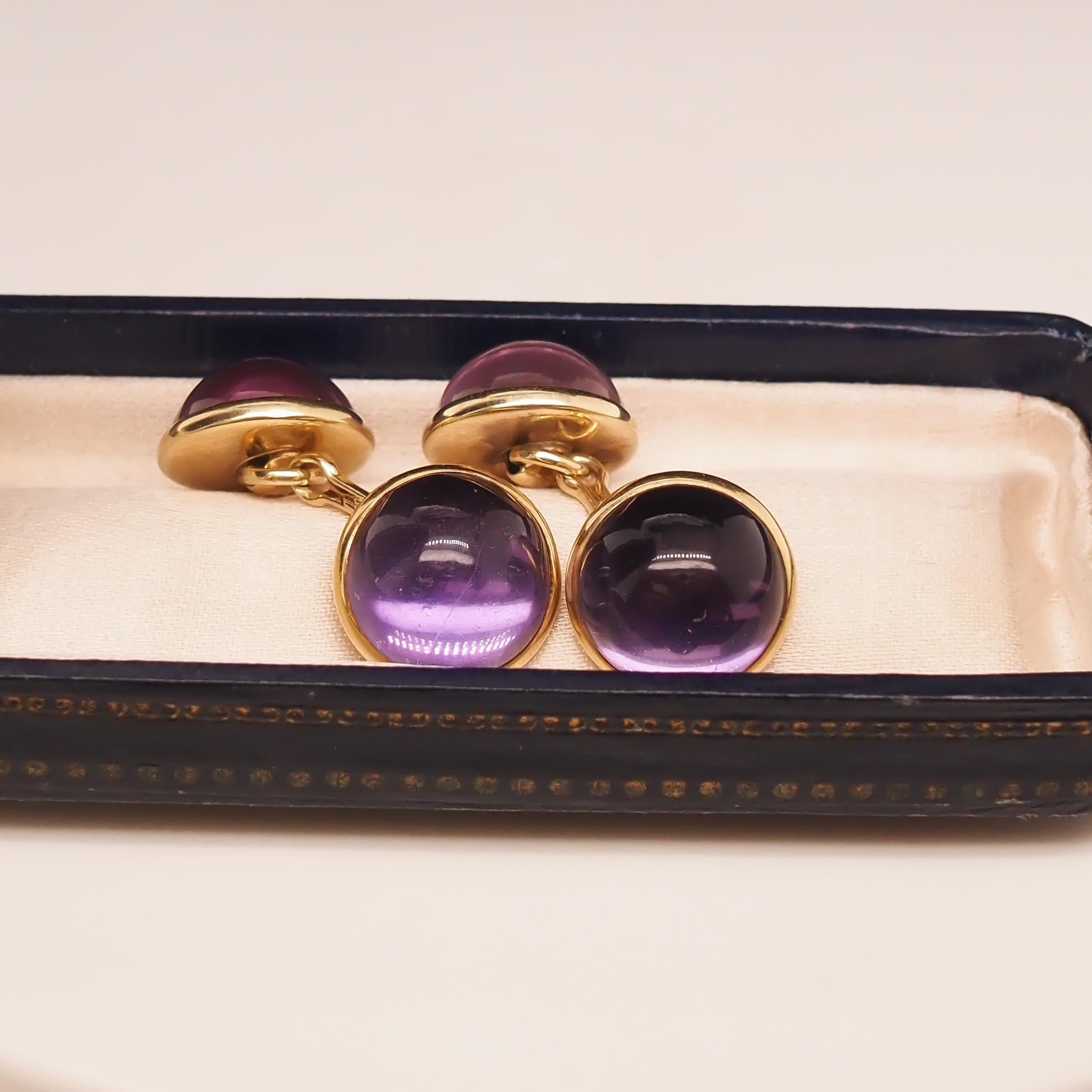 1890s 14k Yellow Gold Victorian Amethyst Cufflinks For Sale 3