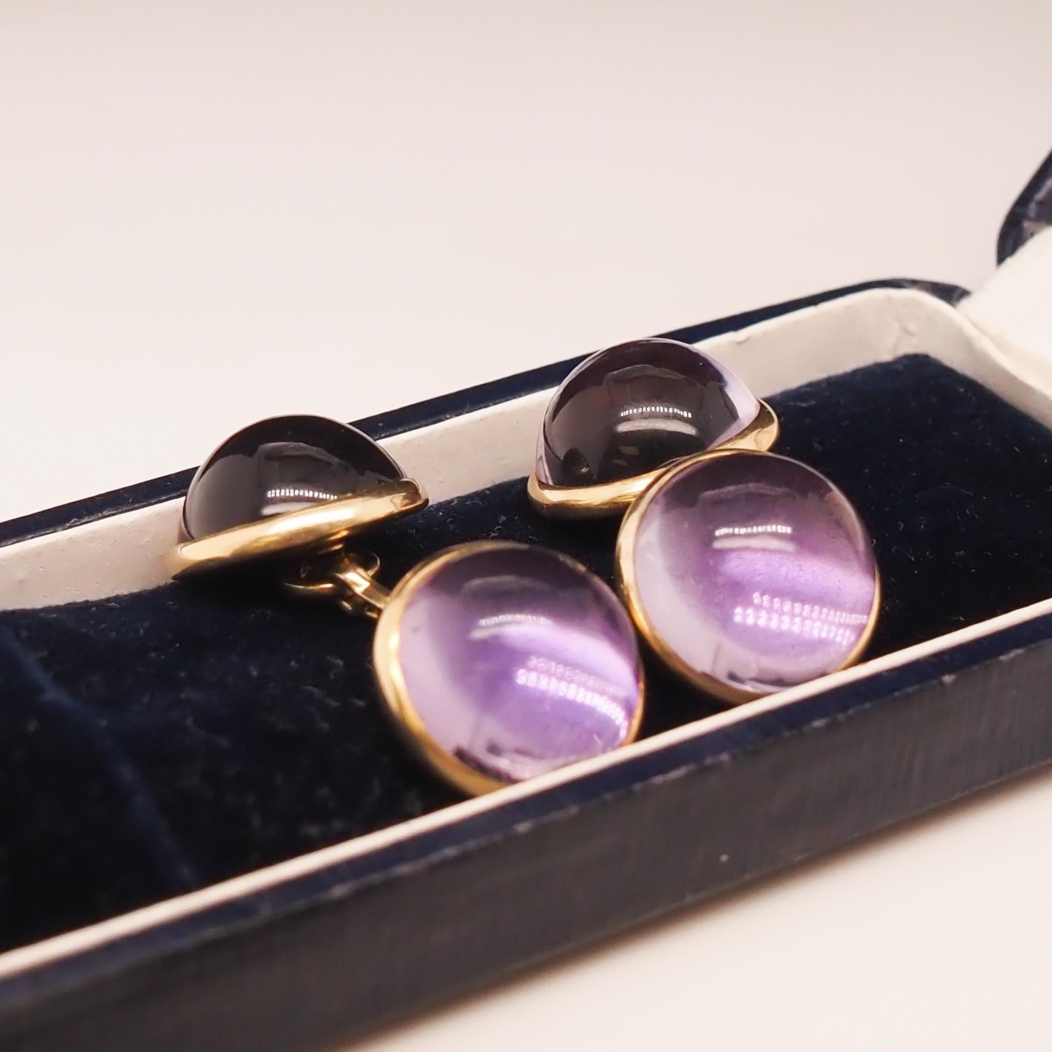 Boutons de manchette victoriens en or jaune 14k de 1890 à l'améthyste en vente 3