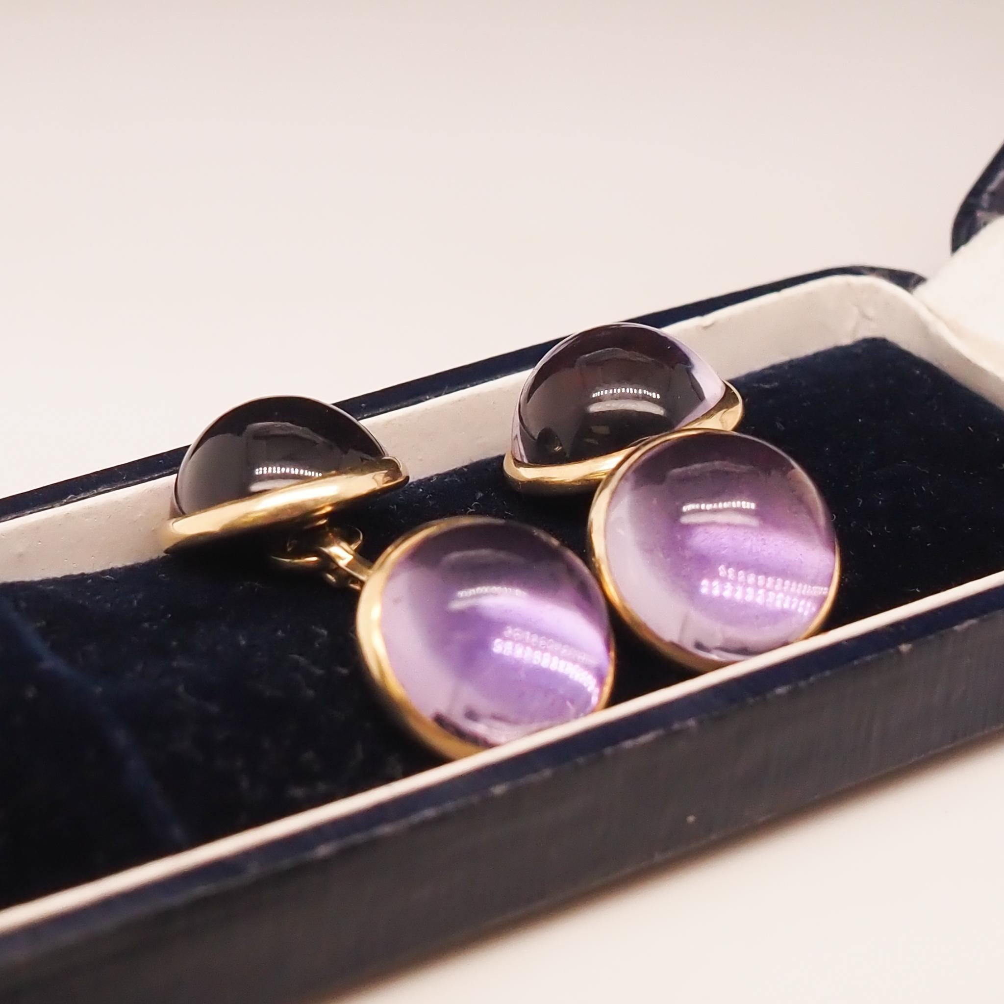 1890s 14k Yellow Gold Victorian Amethyst Cufflinks For Sale 4