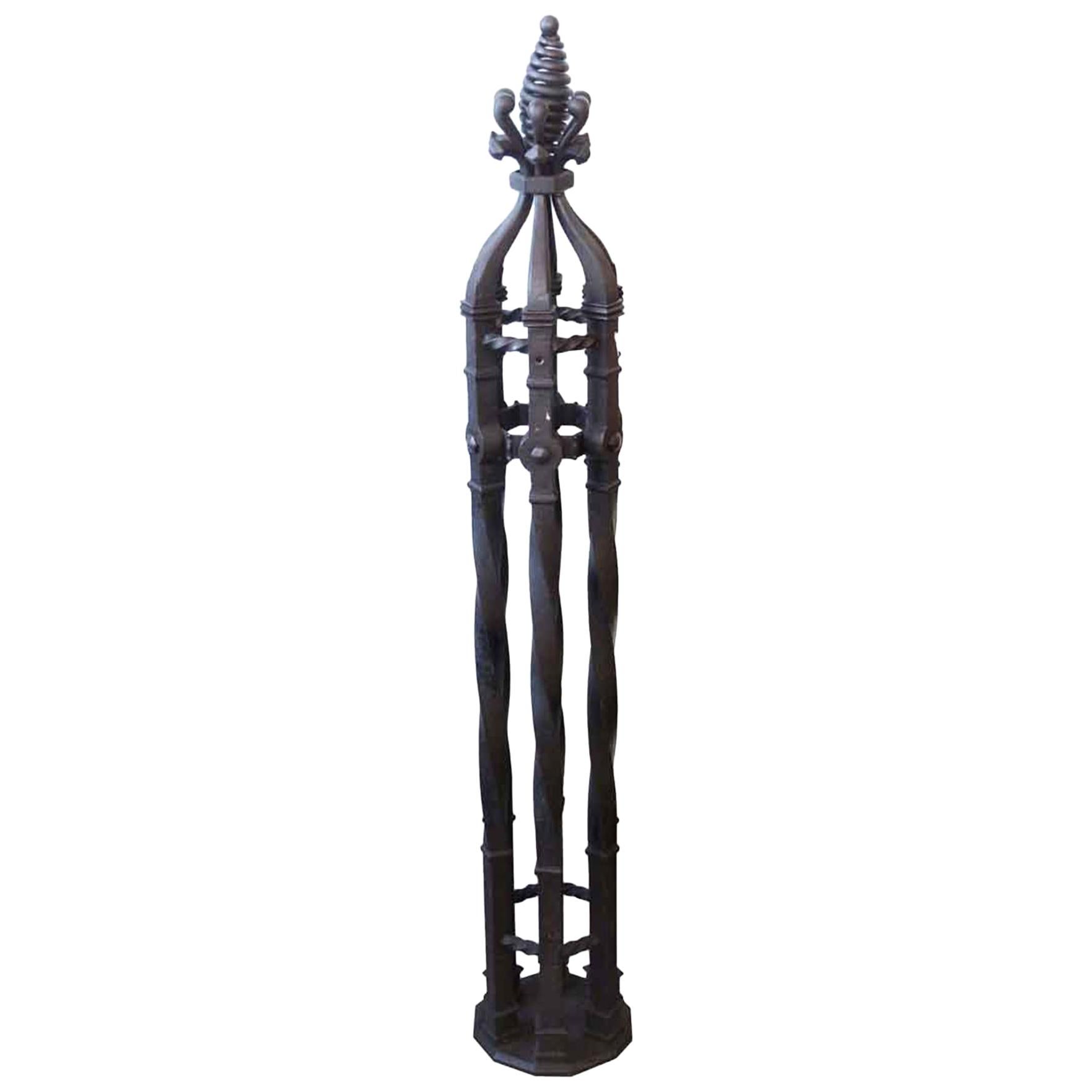 1890s Wrought Iron Stair Railing Post with Twisting