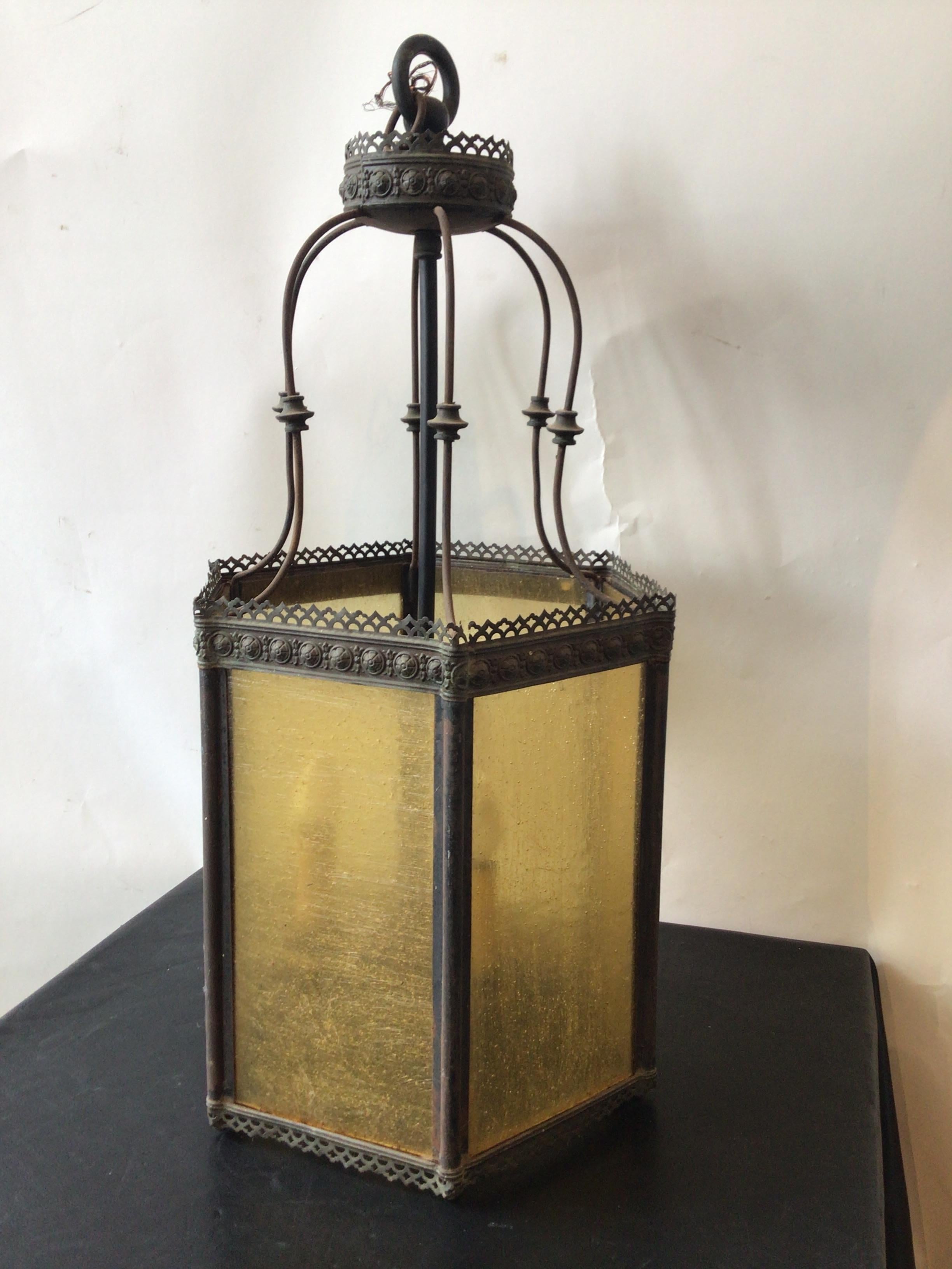 1890s Amber glass lantern. Originally a gas lantern.