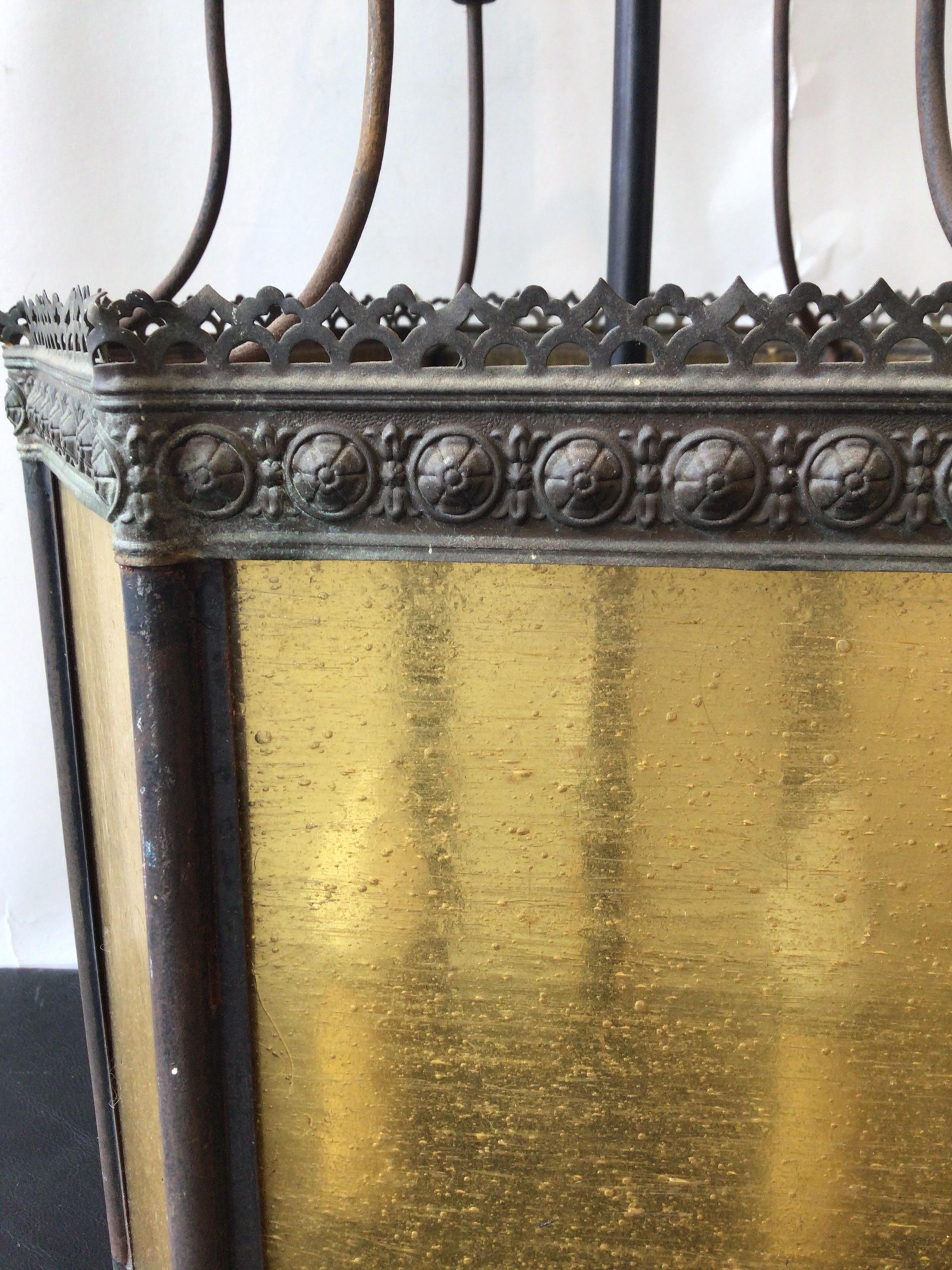 Iron 1890s Amber Glass Lantern For Sale