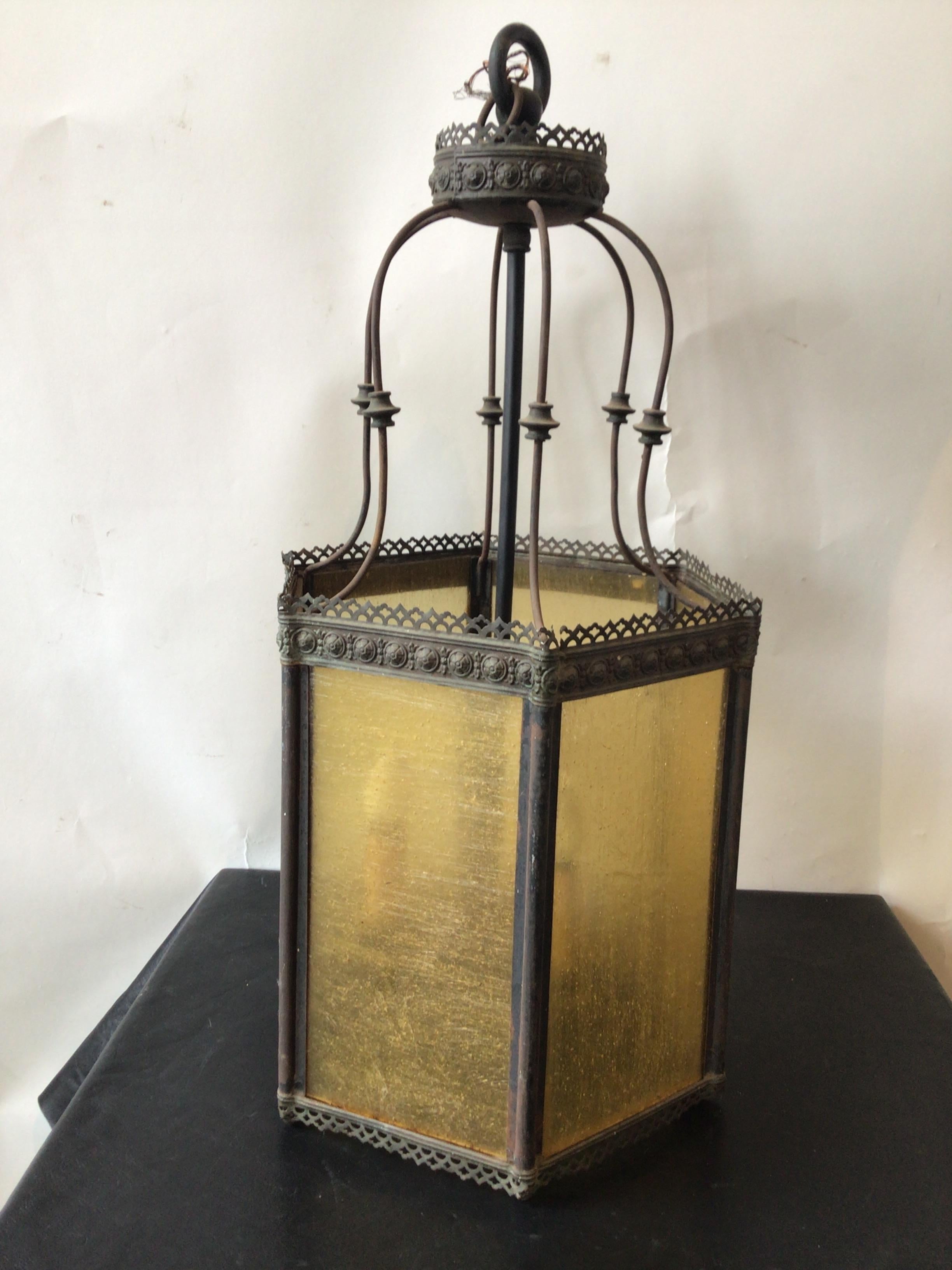 1890s Amber Glass Lantern For Sale 2