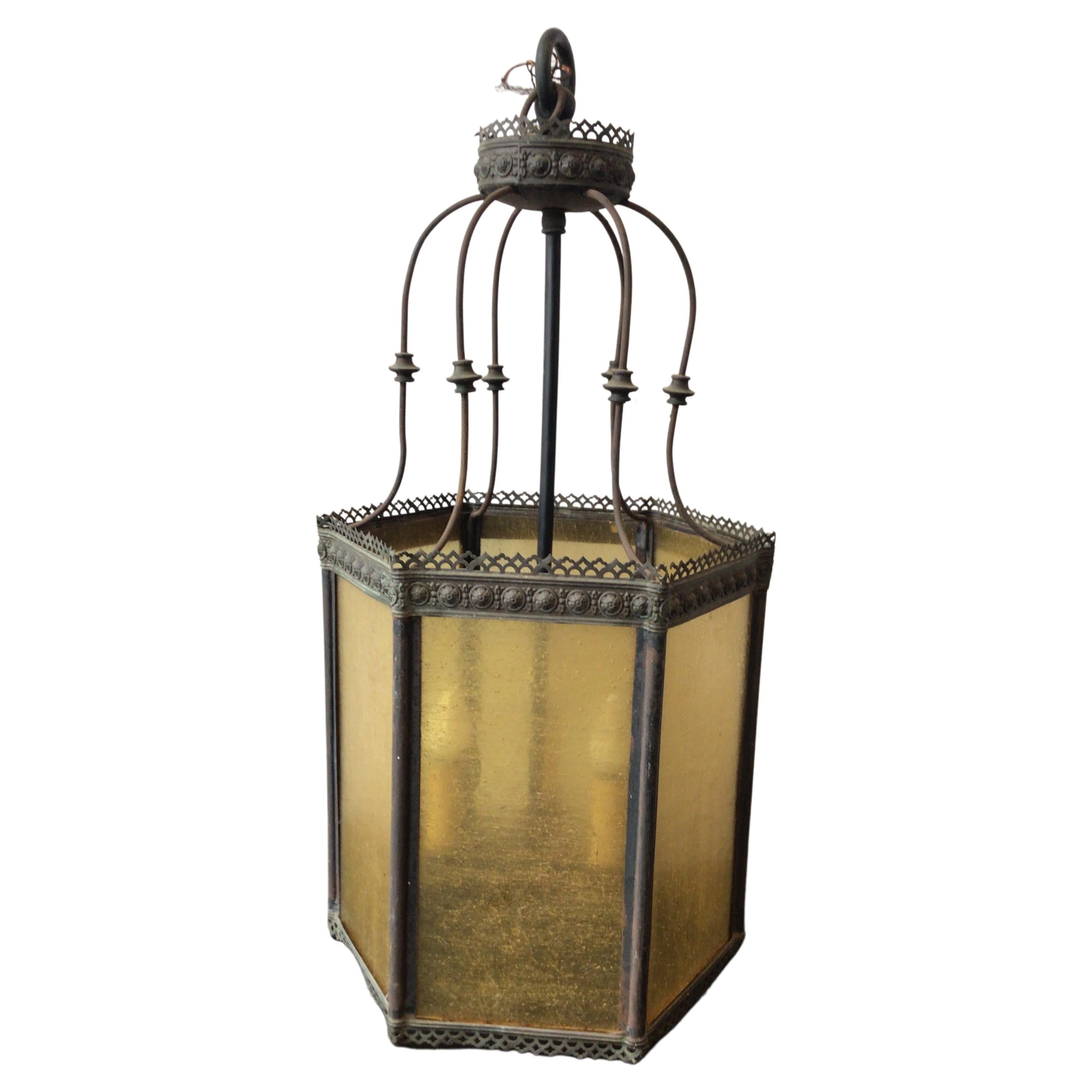 1890s Amber Glass Lantern For Sale