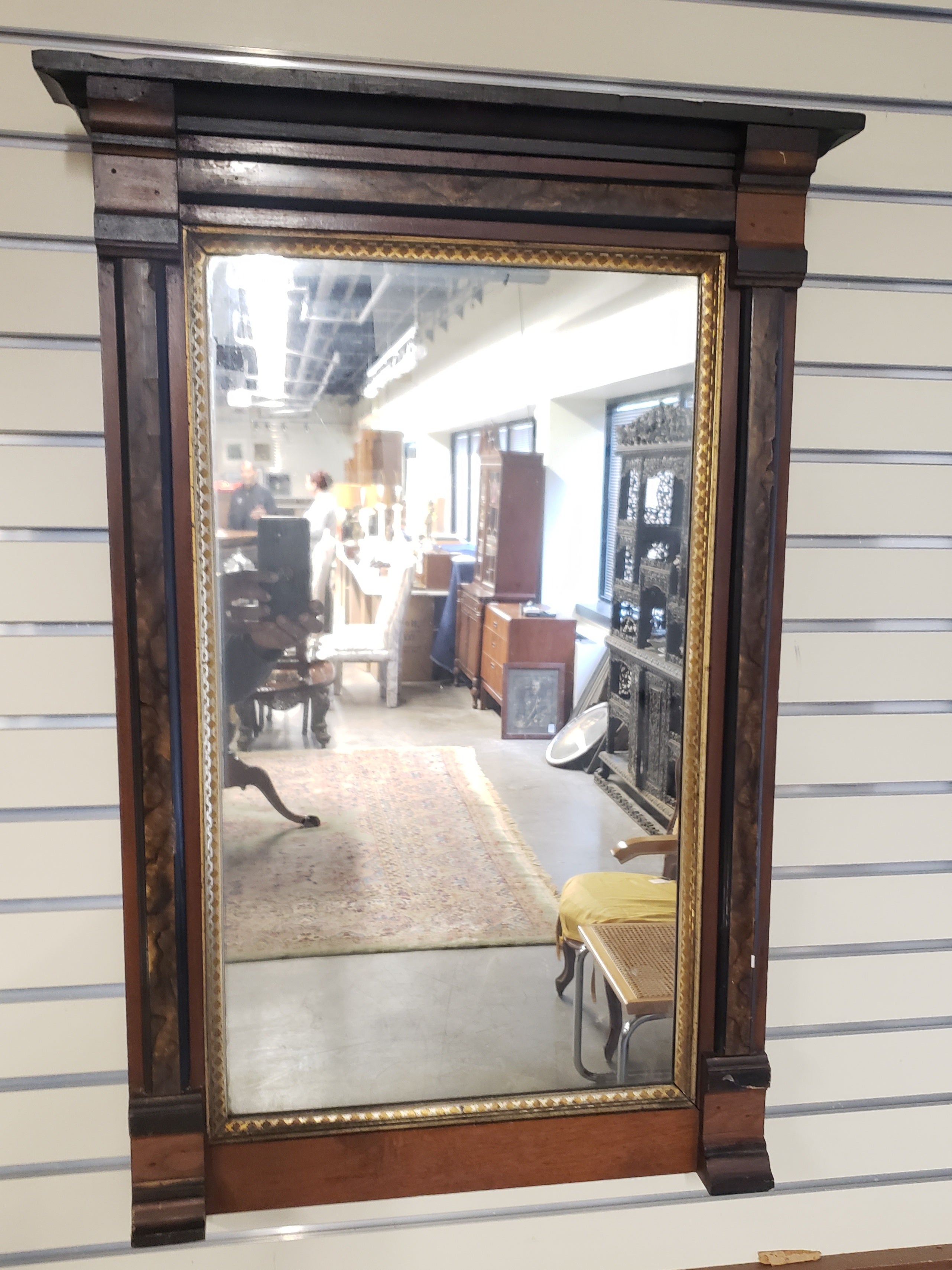 Other 1890s American Classical Parcel Ebonized Mahogany Wall Mirror For Sale