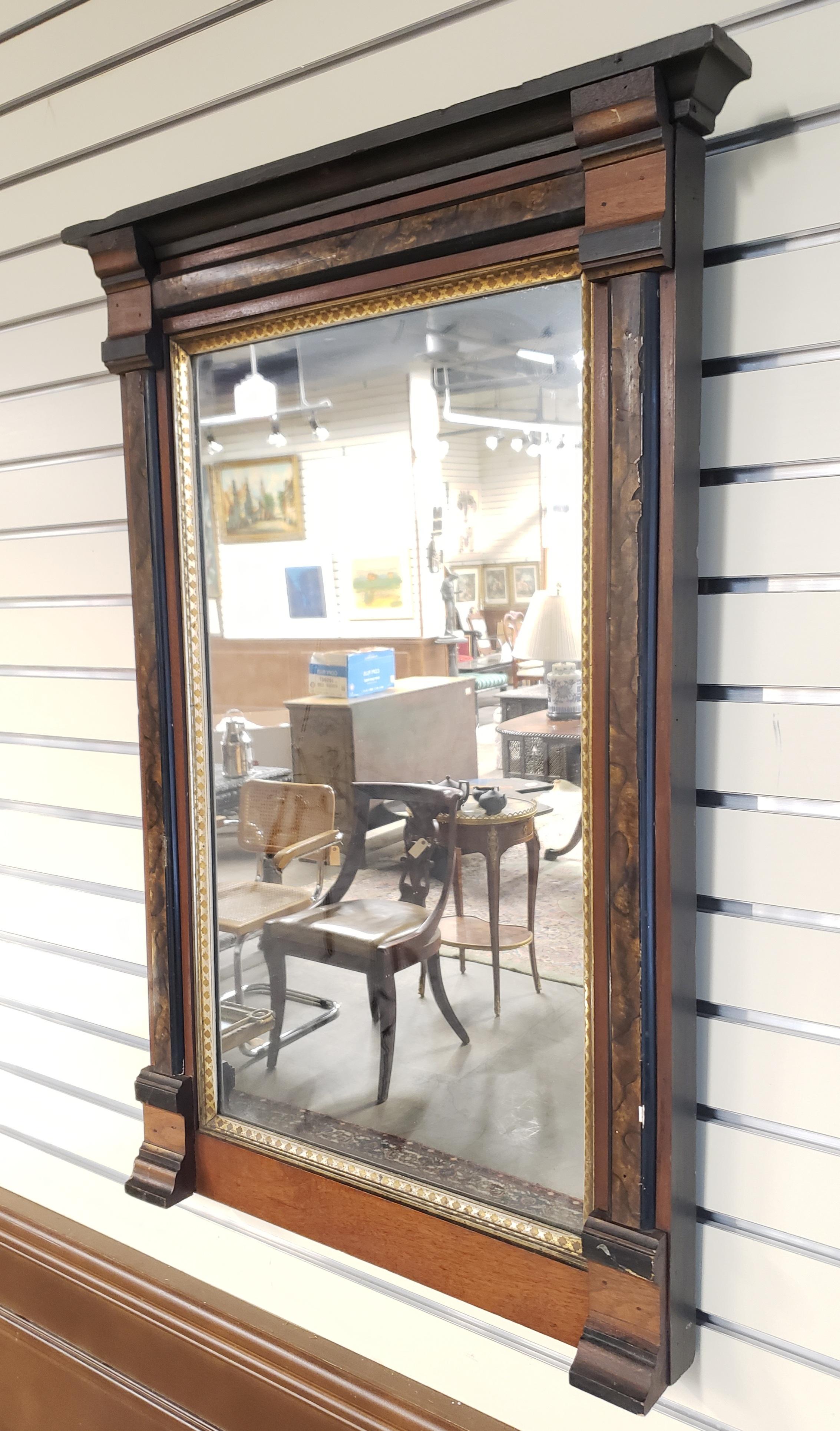 1890s American Classical Parcel Ebonized Mahogany Wall Mirror In Good Condition For Sale In Germantown, MD