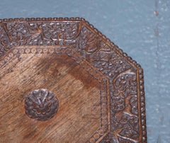 1890s ANGLO INDIAN HAND CARVED OCTAGONAL TABLE CHINESE MYTHICAL DRAGON BASE
