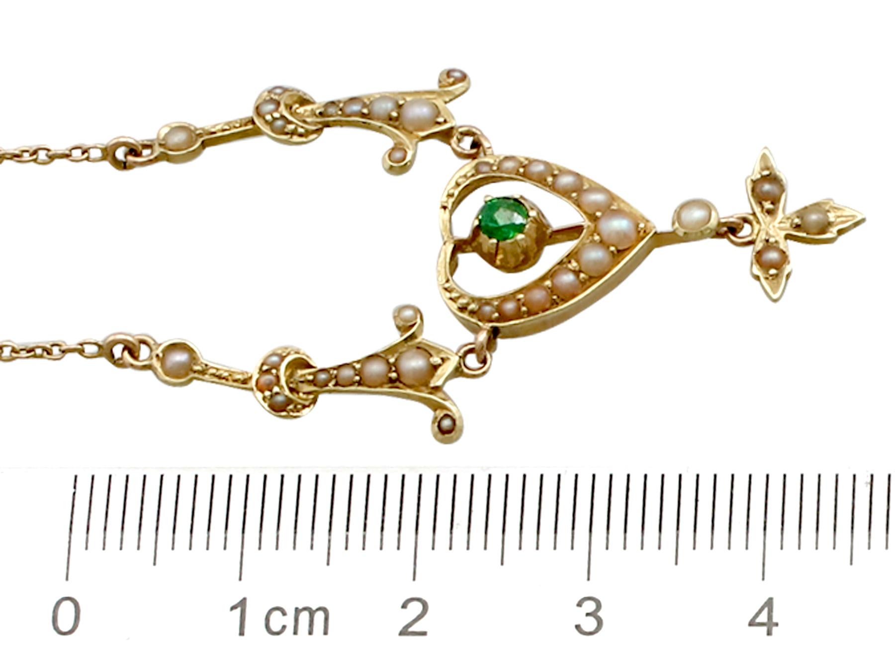 Victorian Antique 1890s Peridot and Seed Pearl Yellow Gold Necklace