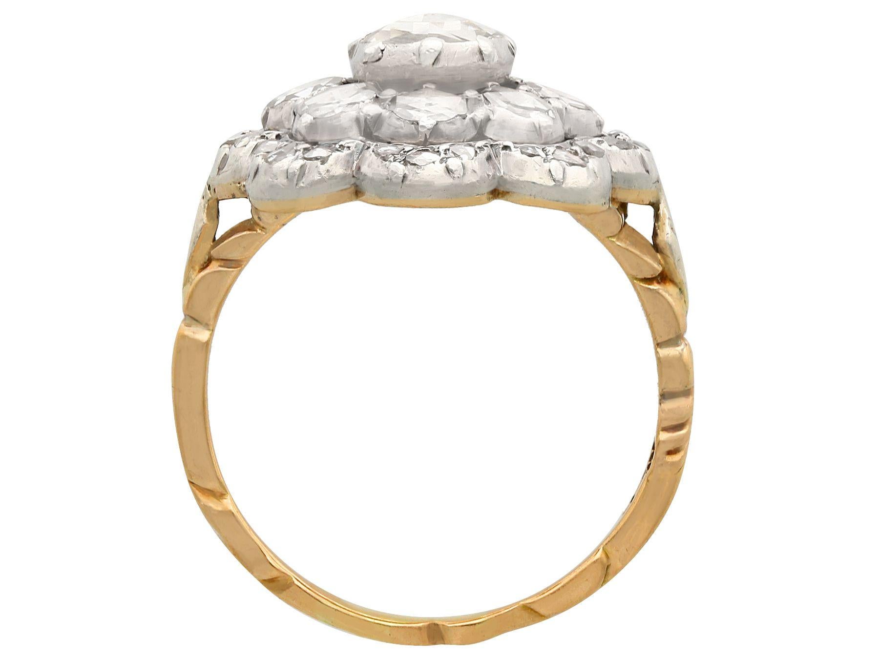 Women's or Men's Antique 1.07 Carat Diamond Yellow Gold Cocktail Cluster Ring For Sale