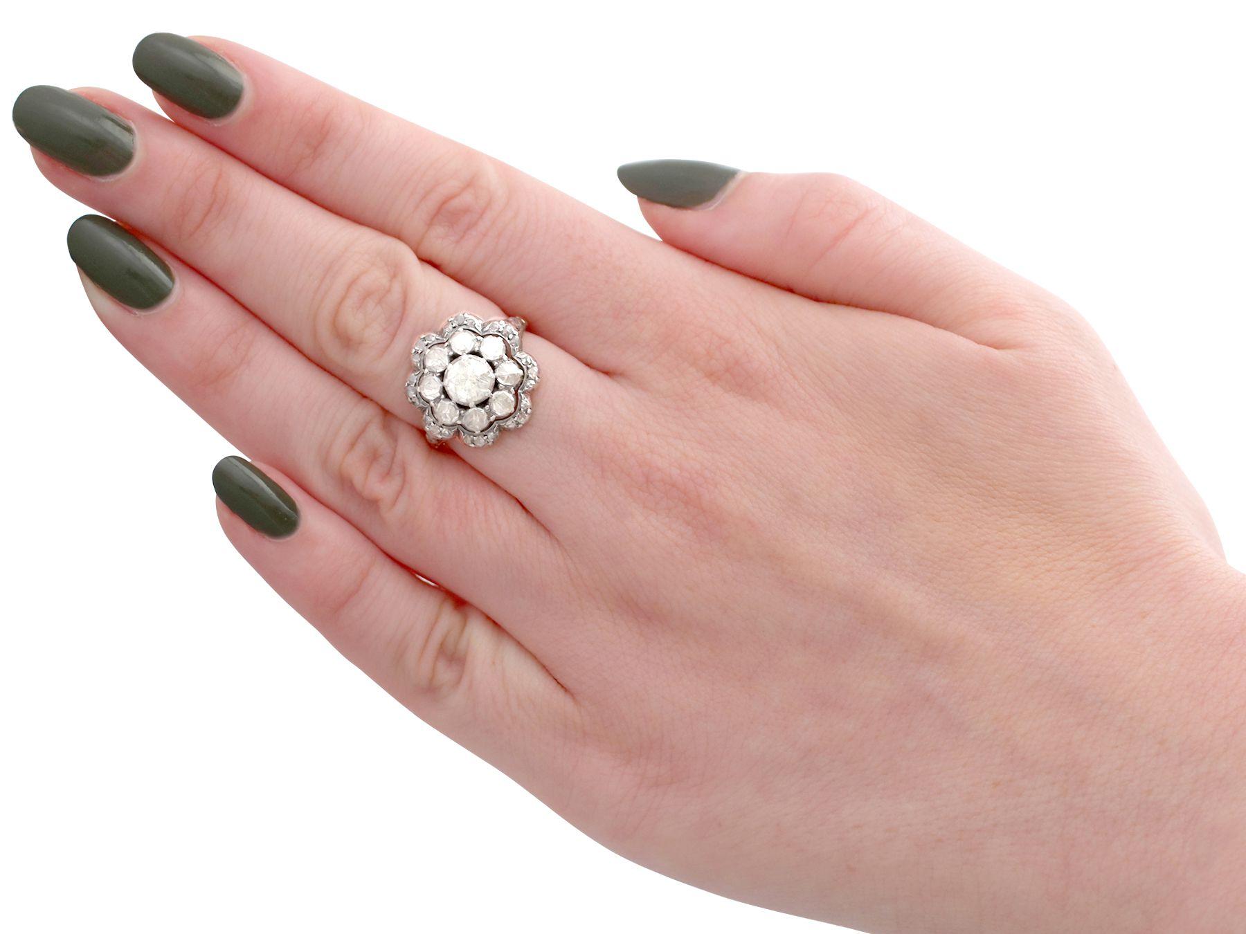 Antique 1.07 Carat Diamond Yellow Gold Cocktail Cluster Ring For Sale 1