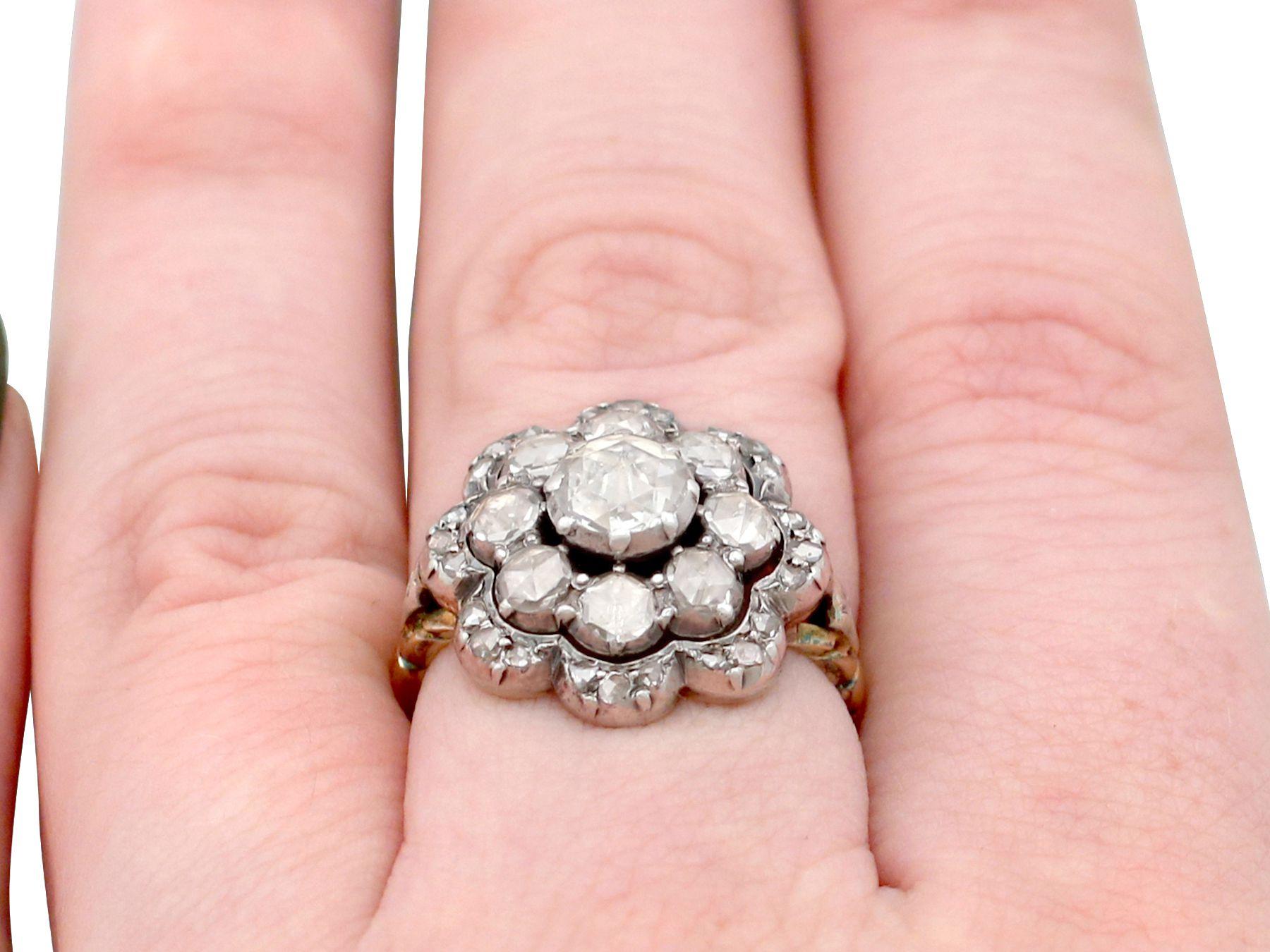 1890s Antique 1.07 Carat Diamond Yellow Gold Cocktail Cluster Ring For Sale 3