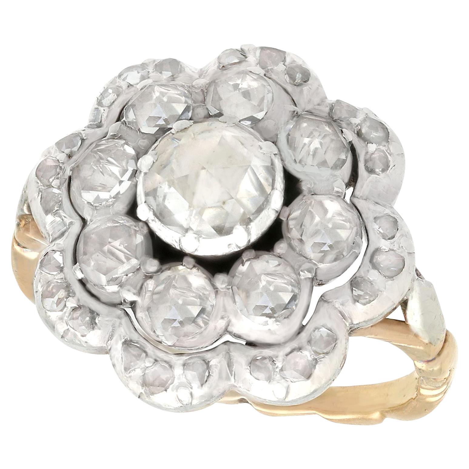 Antique 1.07 Carat Diamond Yellow Gold Cocktail Cluster Ring