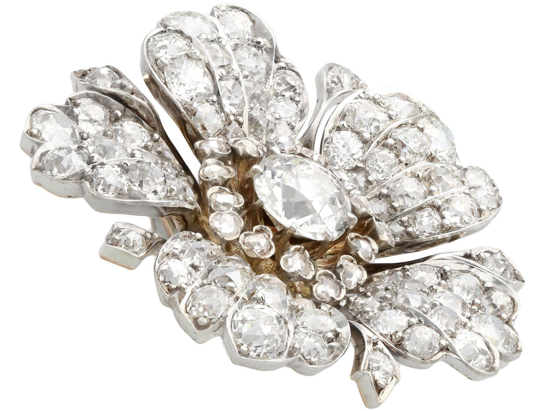 Women's or Men's 1890s Antique 11.97 Carat Diamond and White Gold Floral Brooch
