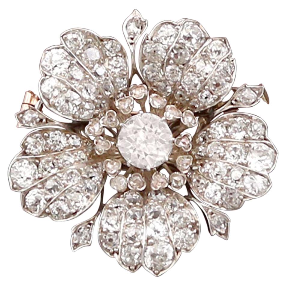 A magnificent, fine and impressive antique Victorian 11.97 carat diamond, 10 karat white gold and silver set floral brooch; part of our diverse antique jewellery and estate jewelry collections

This magnificent antique diamond brooch has been