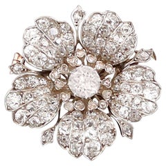 1890s Antique 11.97 Carat Diamond and White Gold Floral Brooch