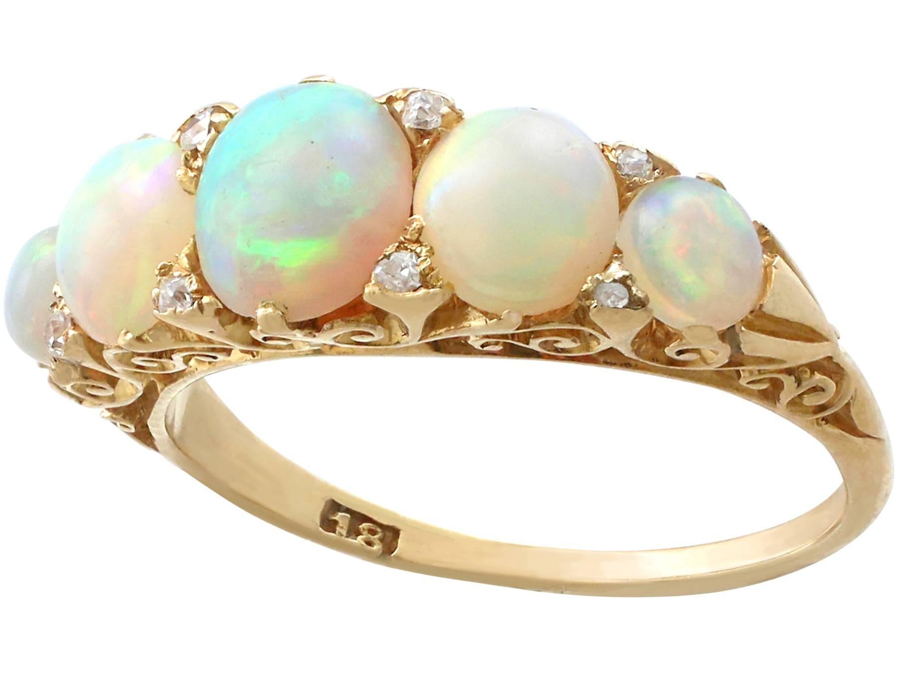 1890s Antique 1.72 Carat Opal and Diamond Yellow Gold Five-Stone Ring In Good Condition In Jesmond, Newcastle Upon Tyne