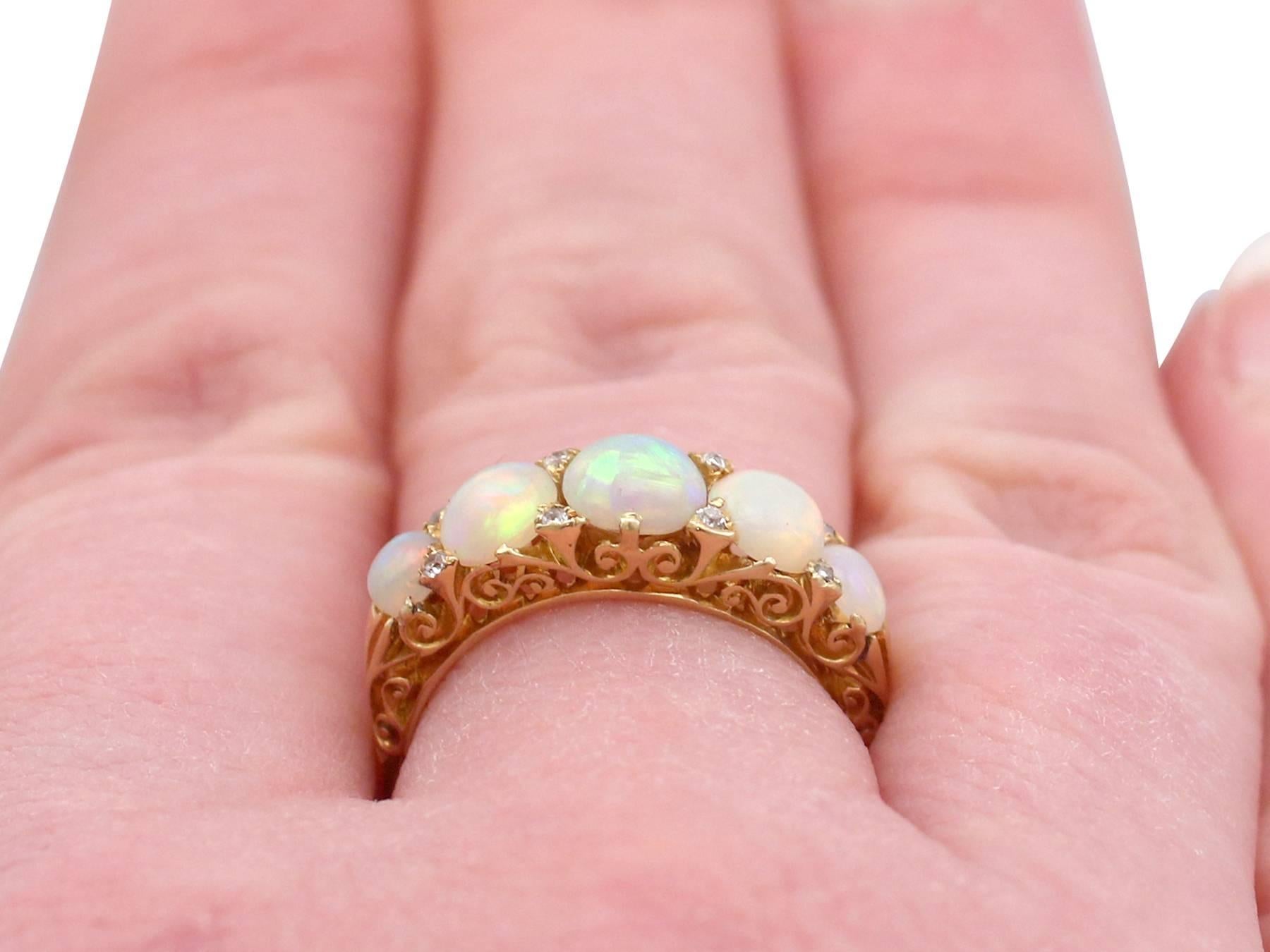 1890s Antique 1.72 Carat Opal and Diamond Yellow Gold Five-Stone Ring 4