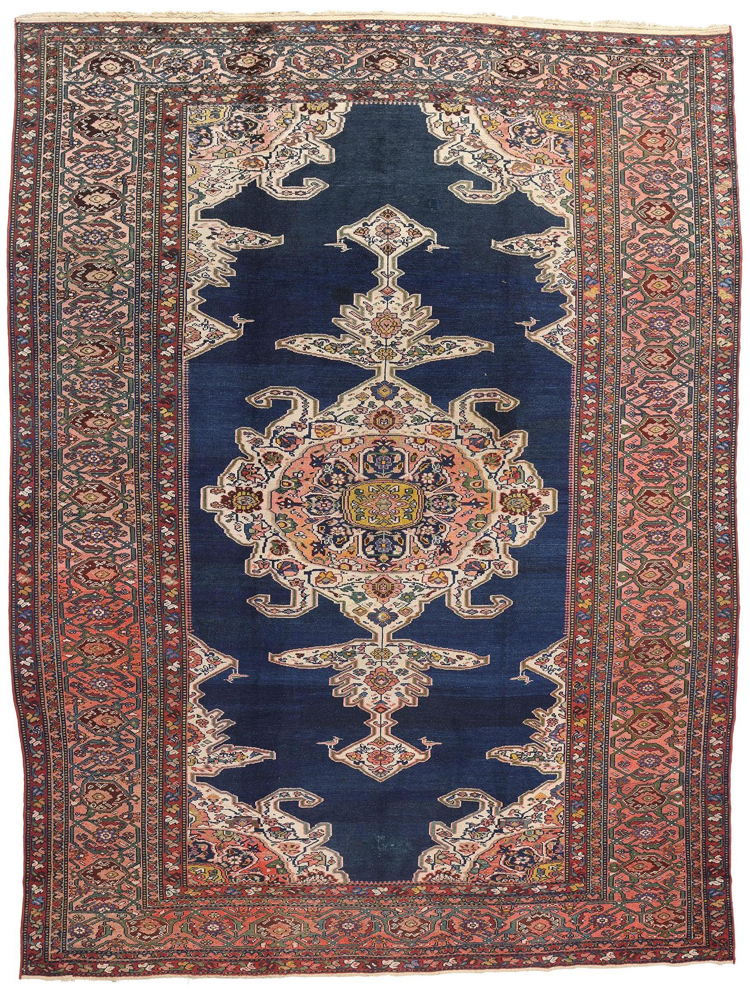 1890's Antique Blue Persian Hamadan Carpet