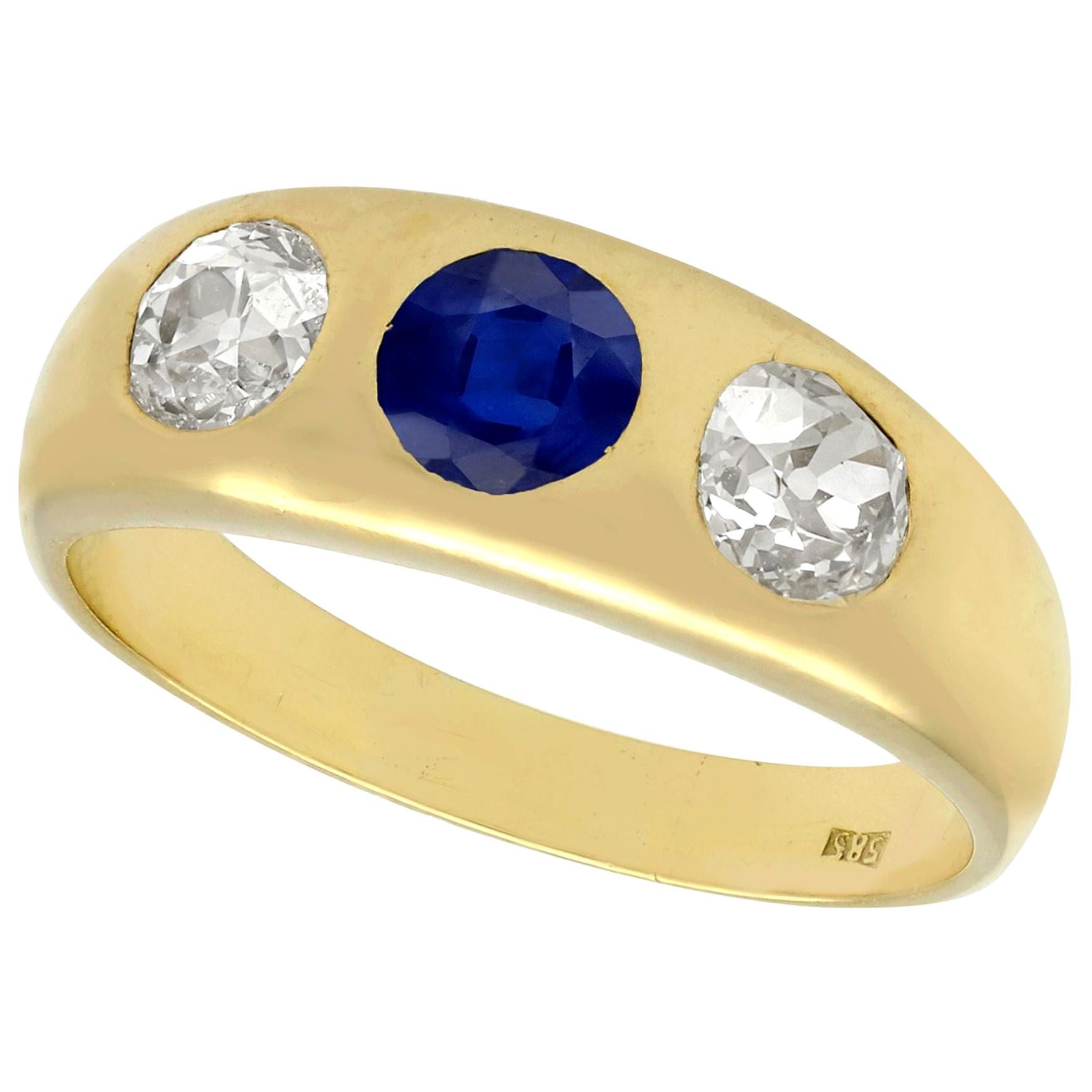 1890s Antique Blue Sapphire and Diamond Yellow Gold Ring