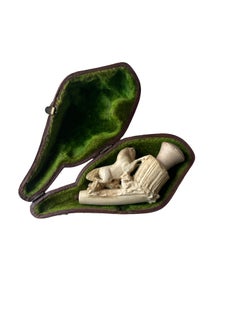 1890s Antique Carved Meerschaum Horse Pipe Bowl with Original Case