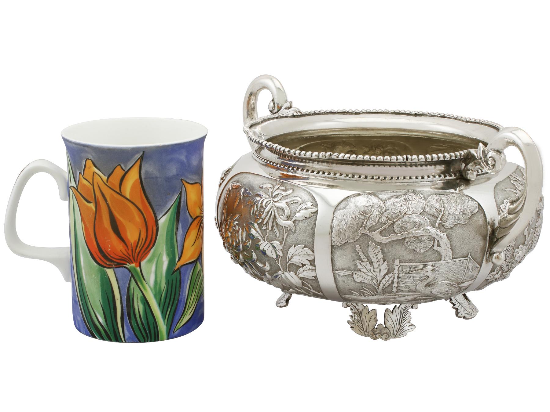1890s Antique Chinese Export Silver Bowl In Good Condition In Jesmond, Newcastle Upon Tyne