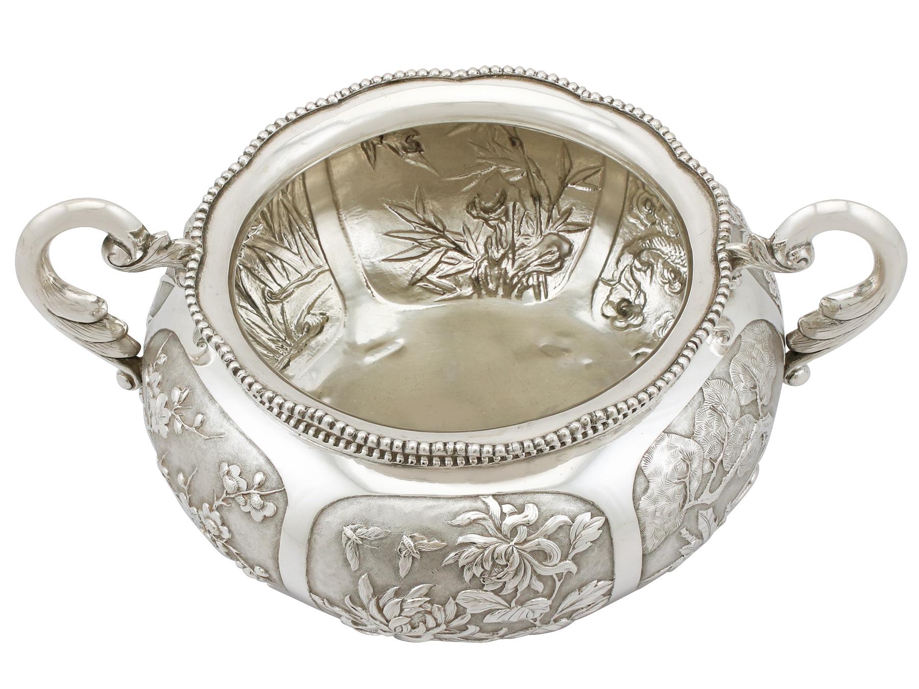 Late 19th Century 1890s Antique Chinese Export Silver Bowl