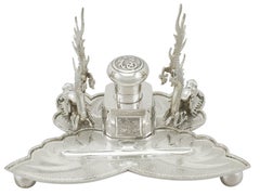 1890er Jahre Antike chinesische Export Silber Tintenfass und Pen Rack von Woshing