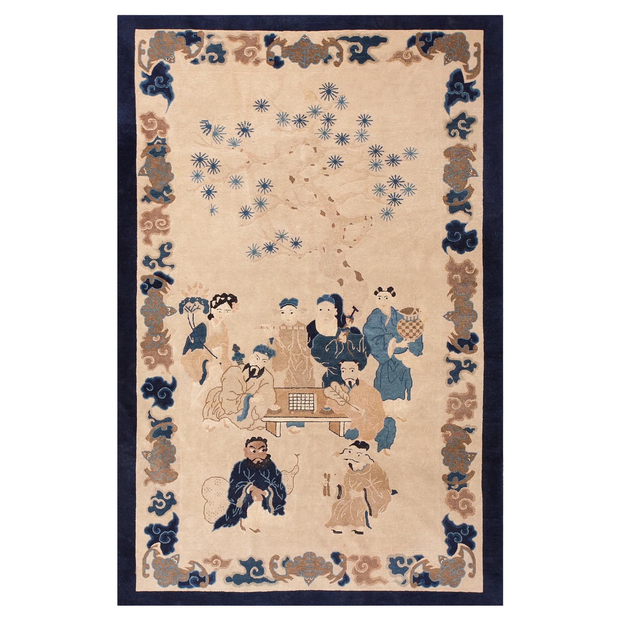 1890s Antique Chinese Peking Rug 8 Immortals Play Weiqi "Go" 4
9" x 7
3" Carpet For Sale