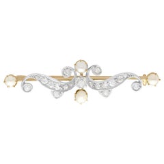 1890s Antique Diamond and Pearl Yellow Gold Brooch