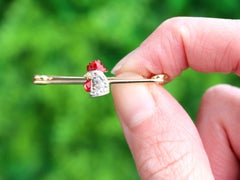 Antique Victorian Diamond and Ruby Yellow Gold Cockerel Brooch