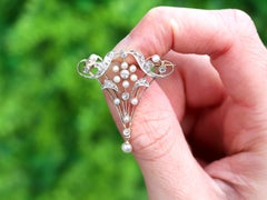 1890s Antique Diamond Pearl and Yellow Gold Brooch Belle Époque