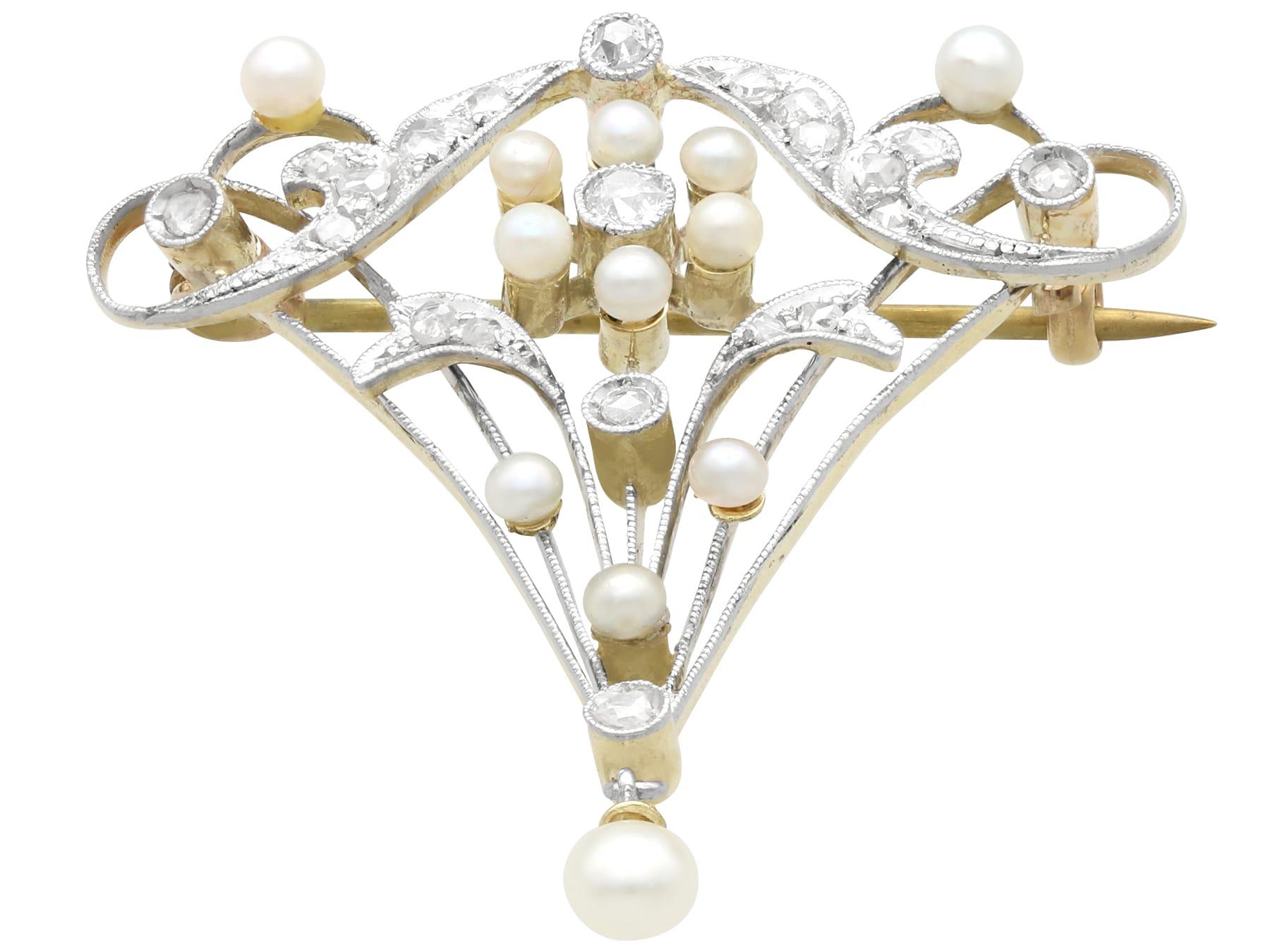 Broche ancienne Belle Époque en perles de diamant et or jaune des années 1890 Excellent état - En vente à Jesmond, Newcastle Upon Tyne