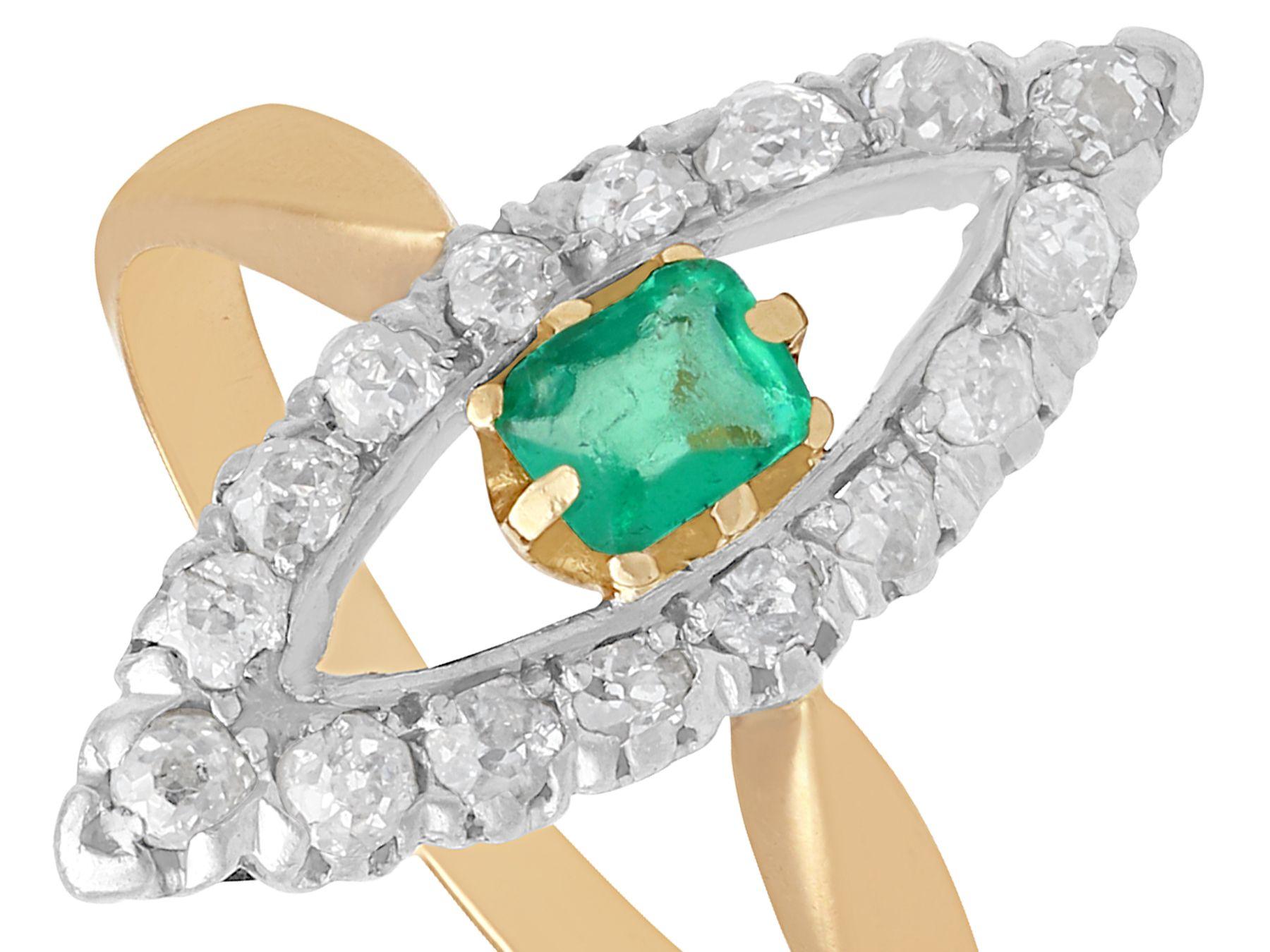 Round Cut 1890s Antique Emerald Diamond Gold Cocktail Ring