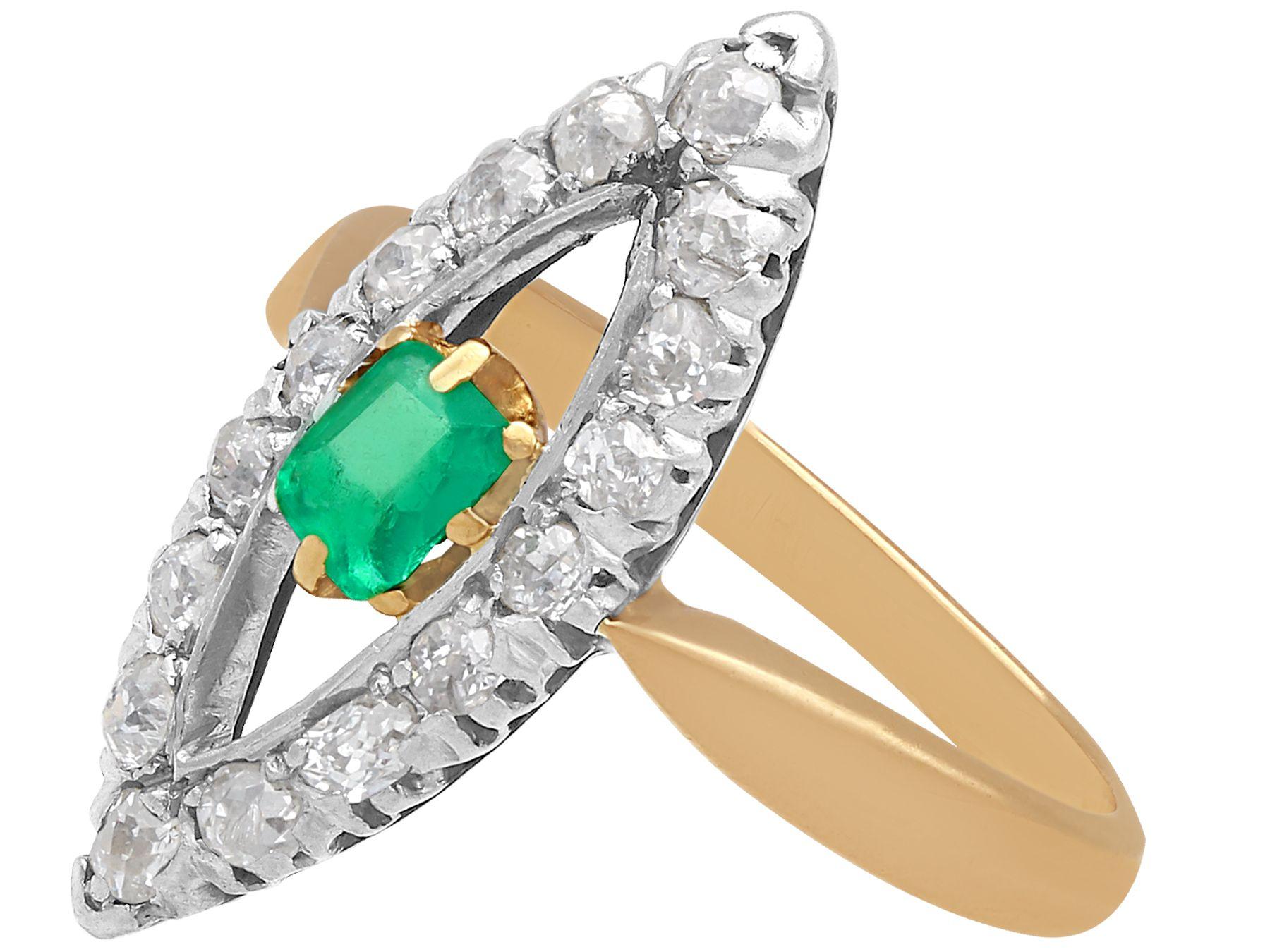 1890s Antique Emerald Diamond Gold Cocktail Ring In Excellent Condition In Jesmond, Newcastle Upon Tyne