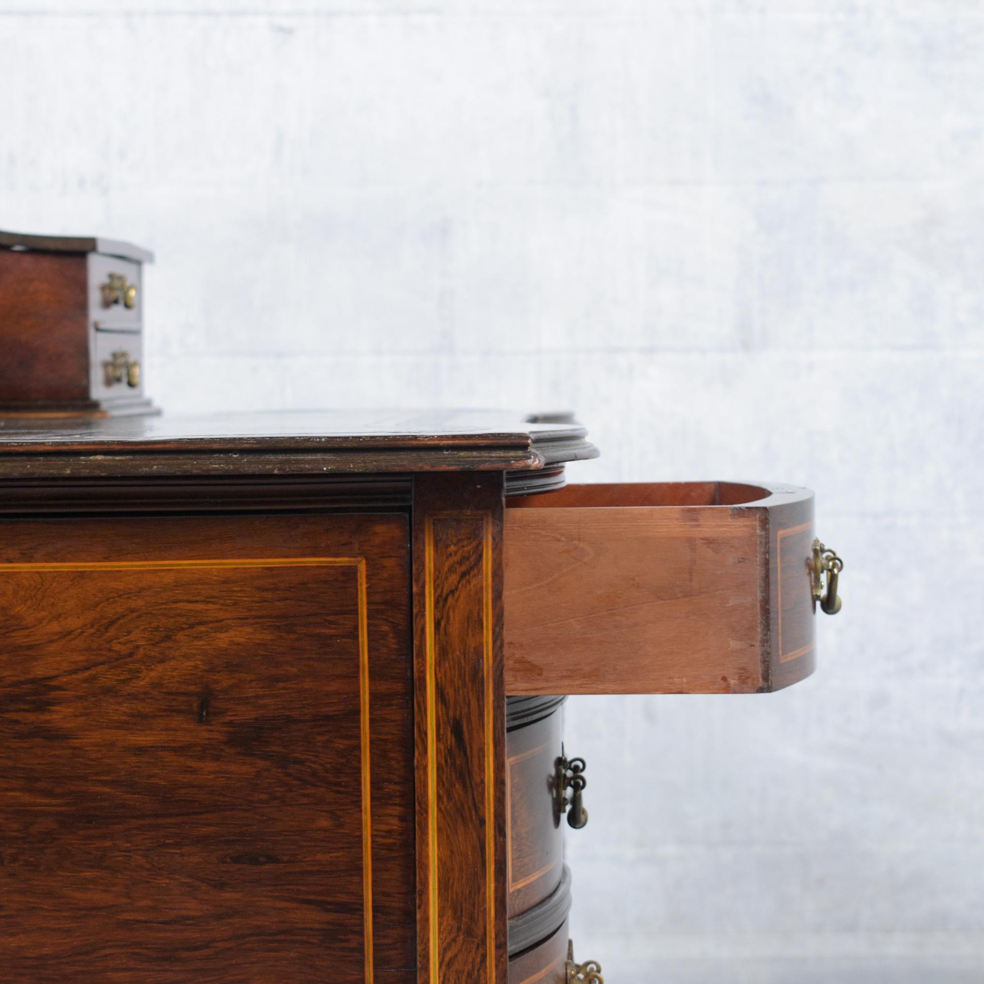1890s Antique English Carlton Writing Desk with Mahogany and Inlay ...
