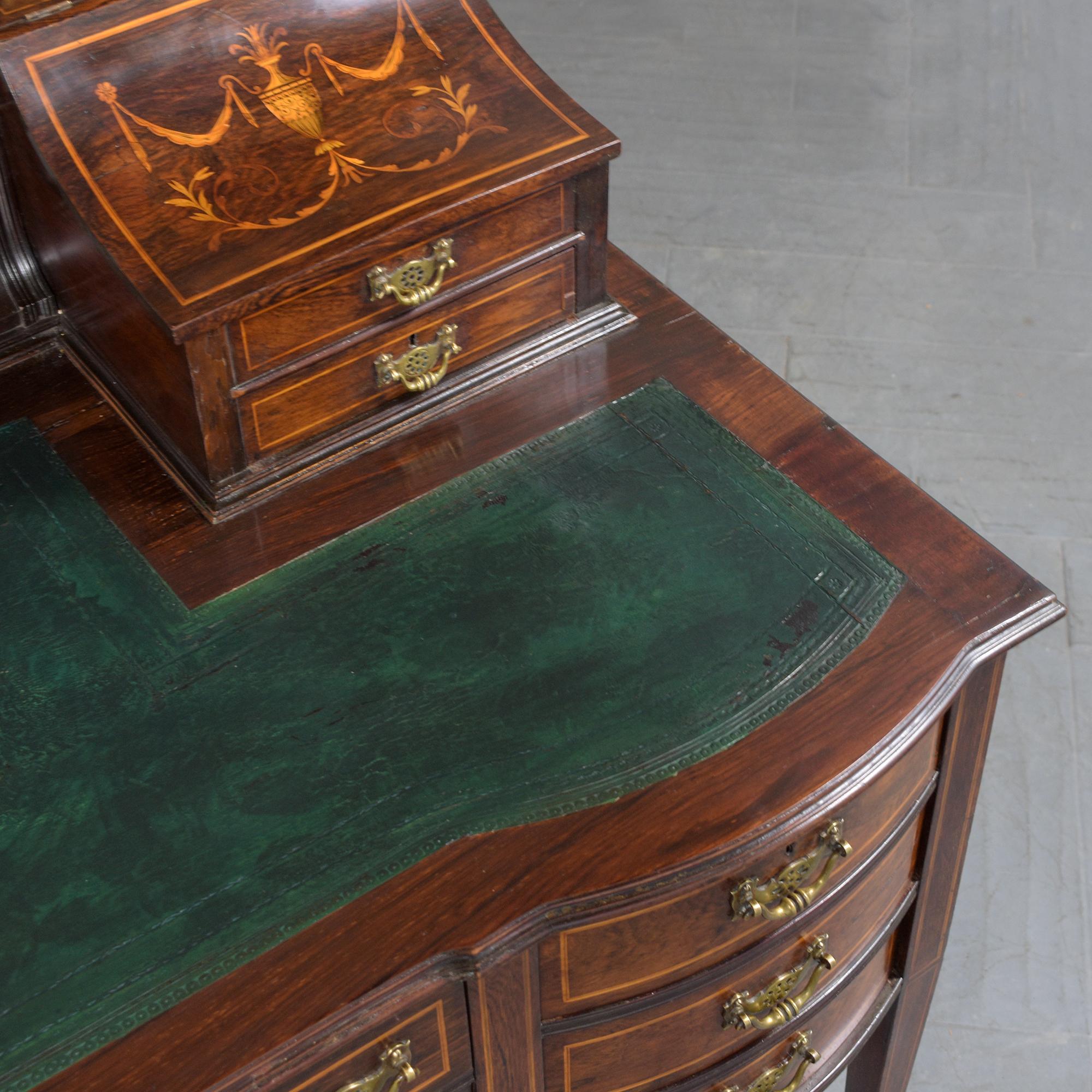 1890s Antique English Carlton Writing Desk with Mahogany and Inlay ...
