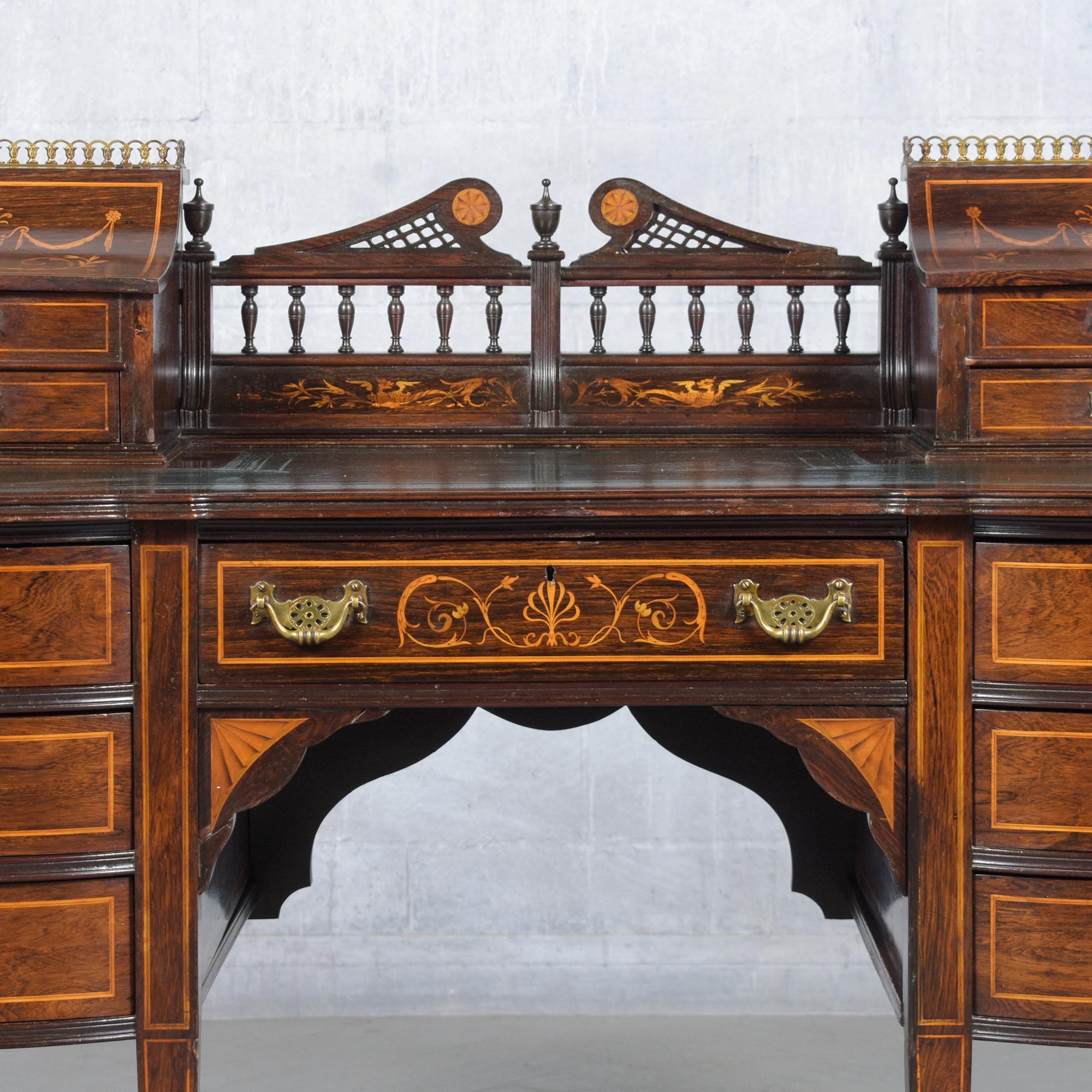 1890s Antique English Carlton Writing Desk with Mahogany and Inlay ...