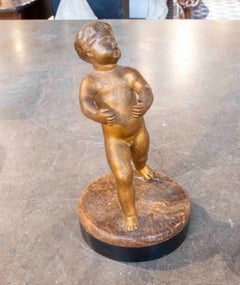 1890s Antique Fire-Gilt Bronze Cherub Sculpture on an Onyx Base