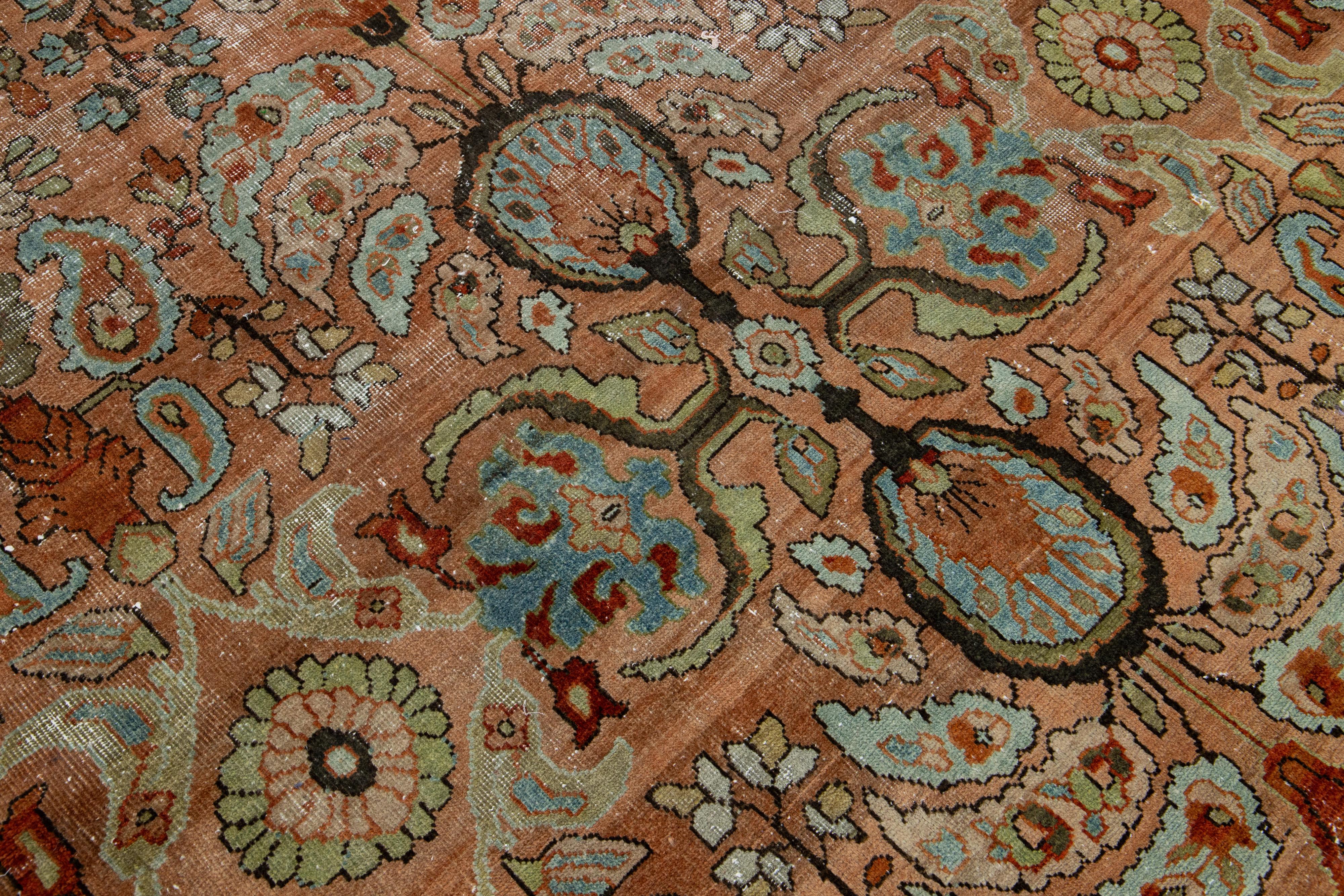 1890s Antique Floral Persian Sultanabad Wool Rug  In Rust  For Sale 2