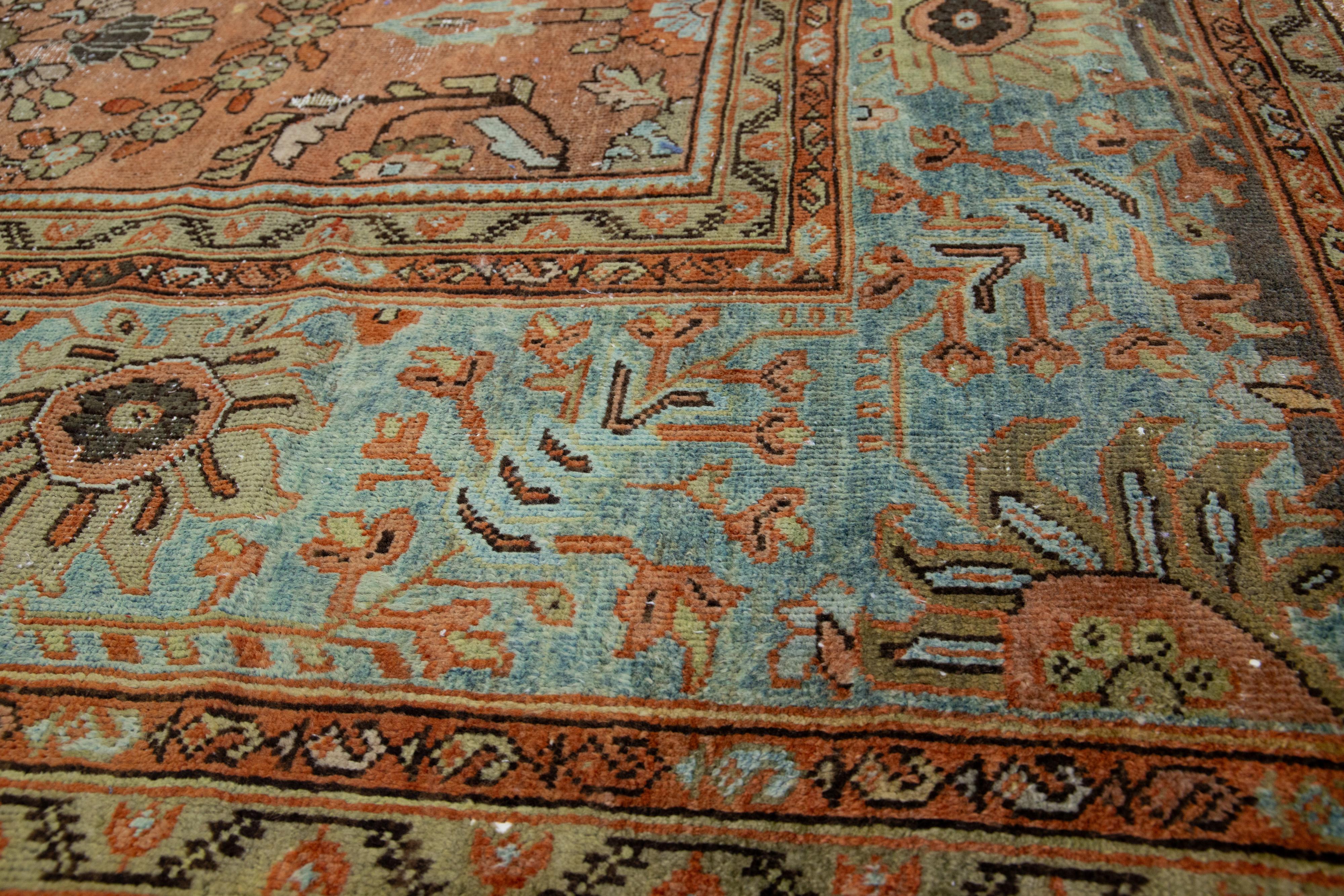 1890s Antique Floral Persian Sultanabad Wool Rug  In Rust  For Sale 4