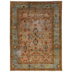 Tappeto antico floreale persiano Sultanabad Rugs del 1890  In Ruggine